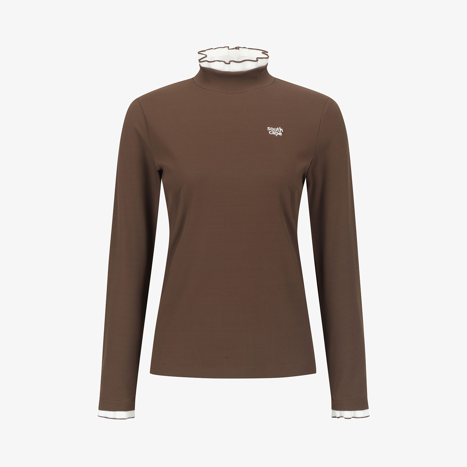 Áo golf nữ cổ cao viền bèo màu nâu đậm — ảnh 2