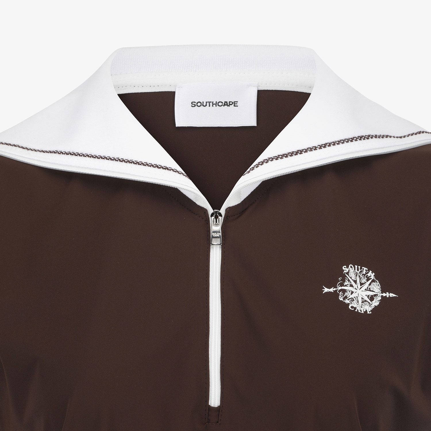 Áo golf nữ cổ tim phối màu nâu trắng — ảnh 4