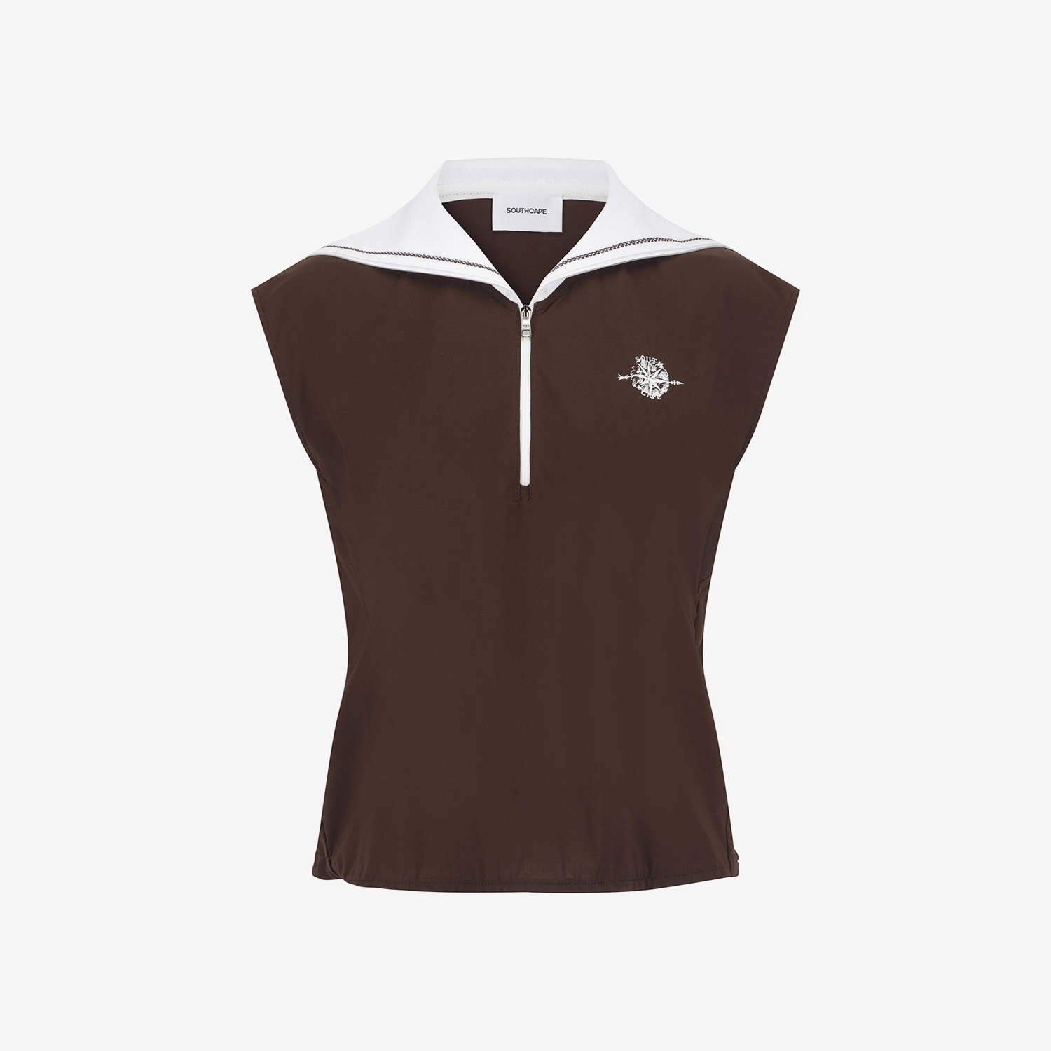 Áo golf nữ cổ tim phối màu nâu trắng — ảnh 2