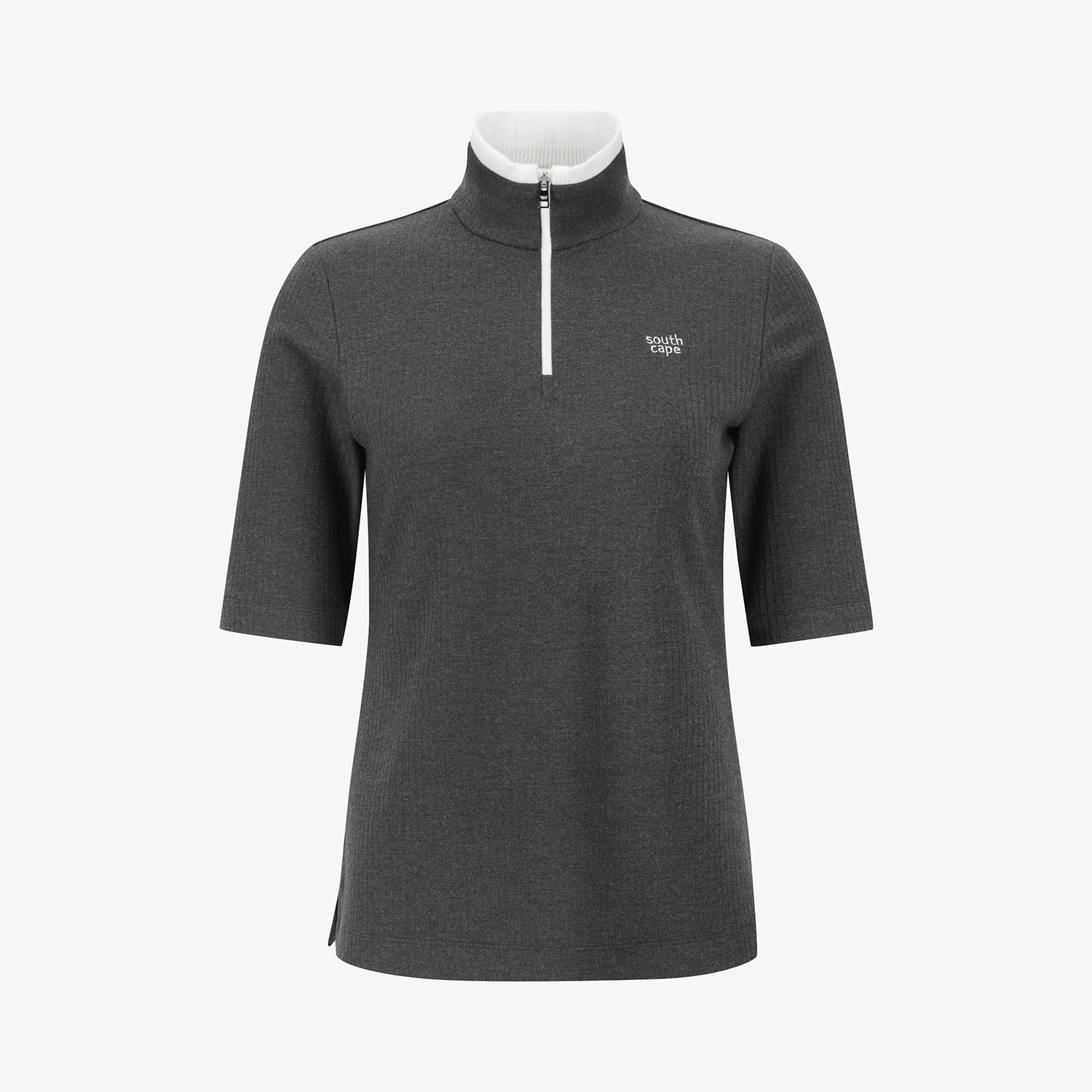 Áo knit golf nữ cổ cao khoá giữa tay lửng màu xám — ảnh 2