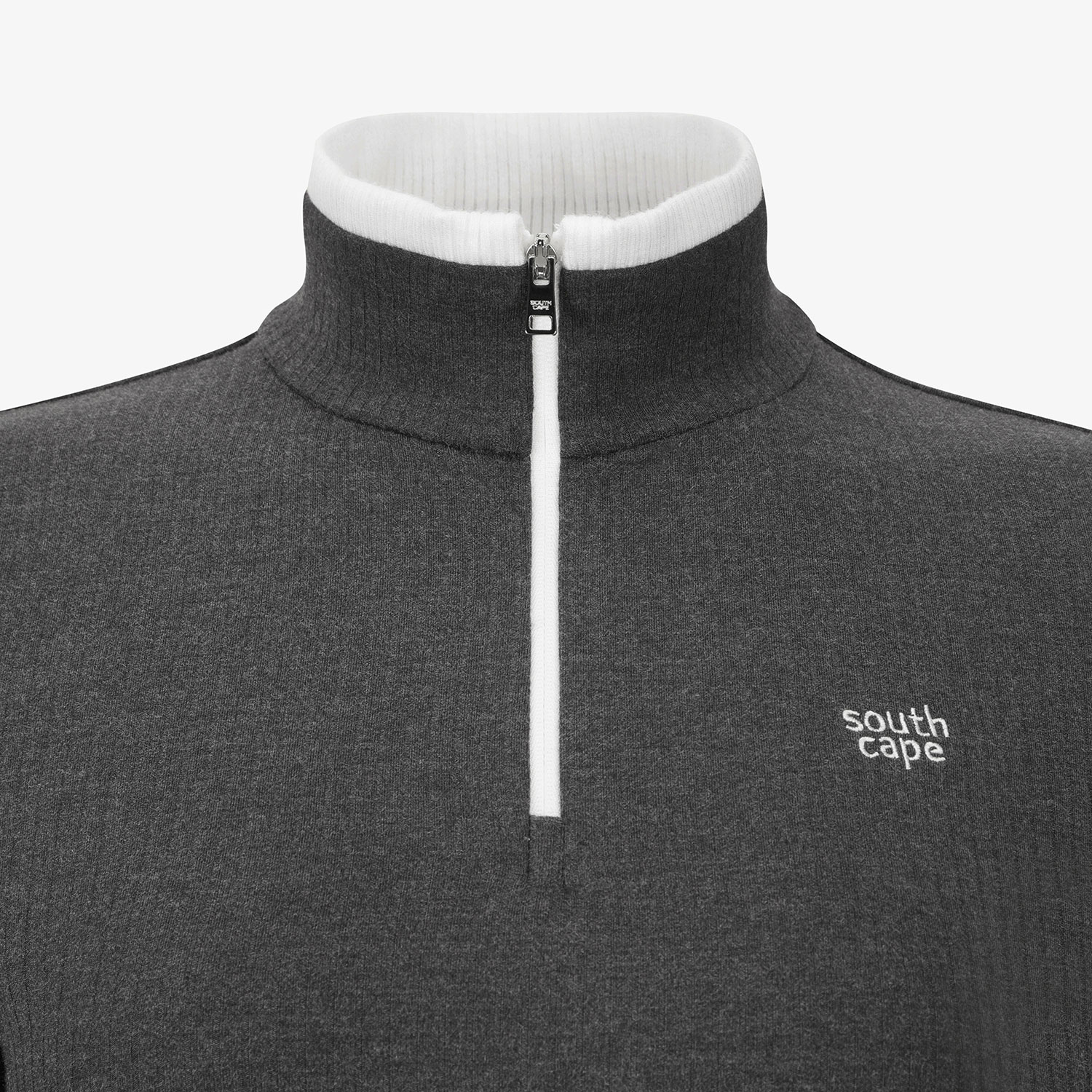 Áo knit golf nữ cổ cao khoá giữa tay lửng màu xám — ảnh 4