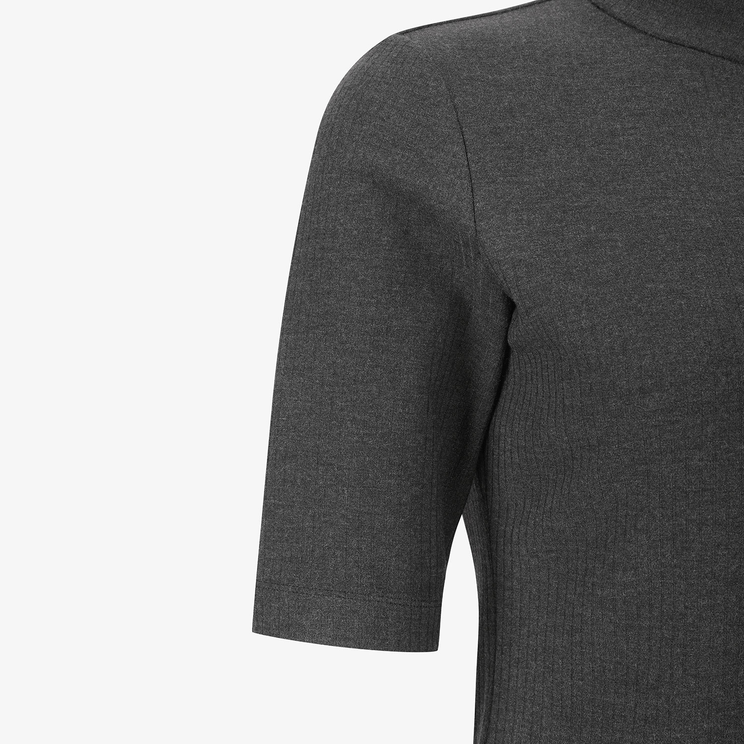 Áo knit golf nữ cổ cao khoá giữa tay lửng màu xám — ảnh 6