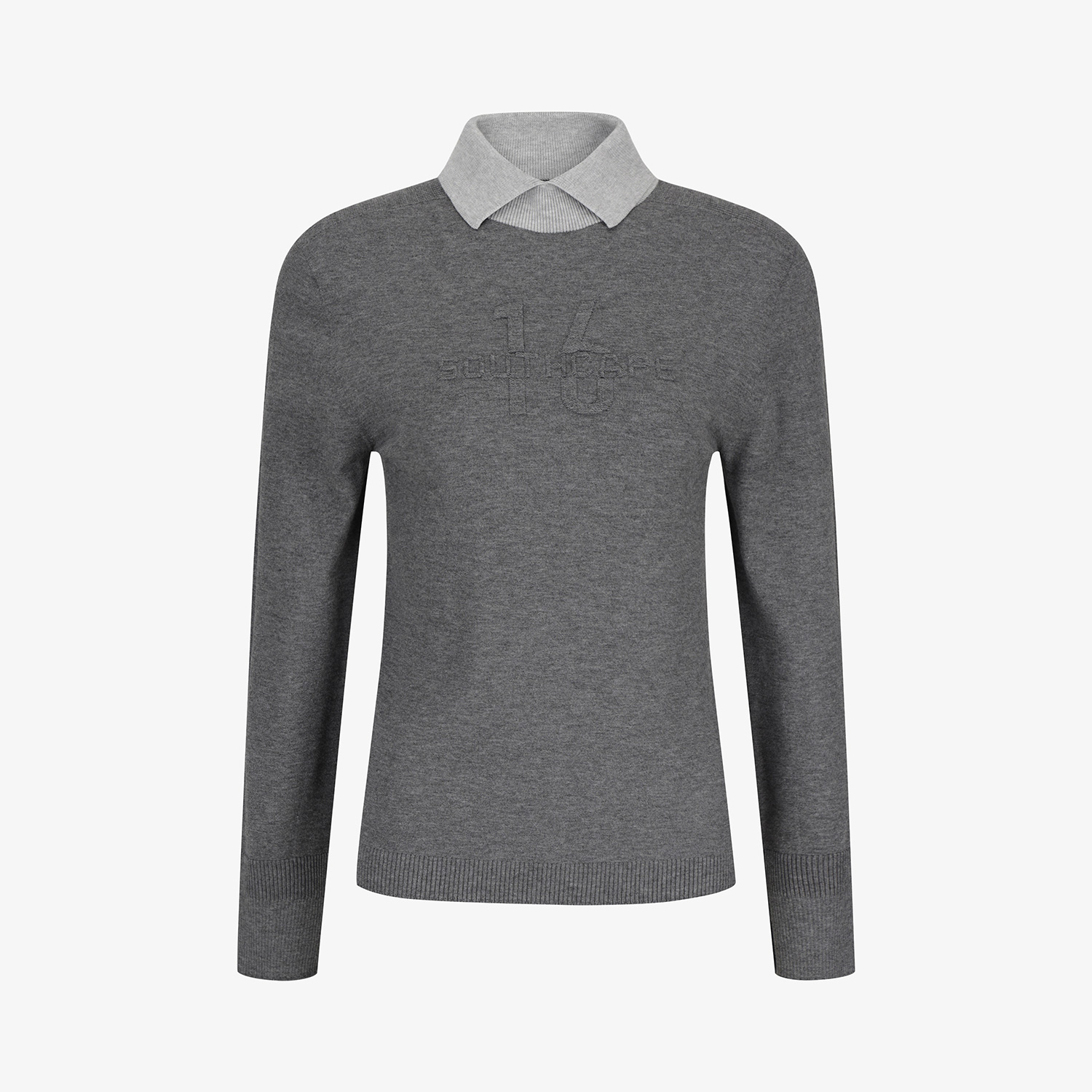 Áo knit golf nữ màu xám cổ bẻ phối màu từ Southcape, tay dài, thiết kế tinh tế