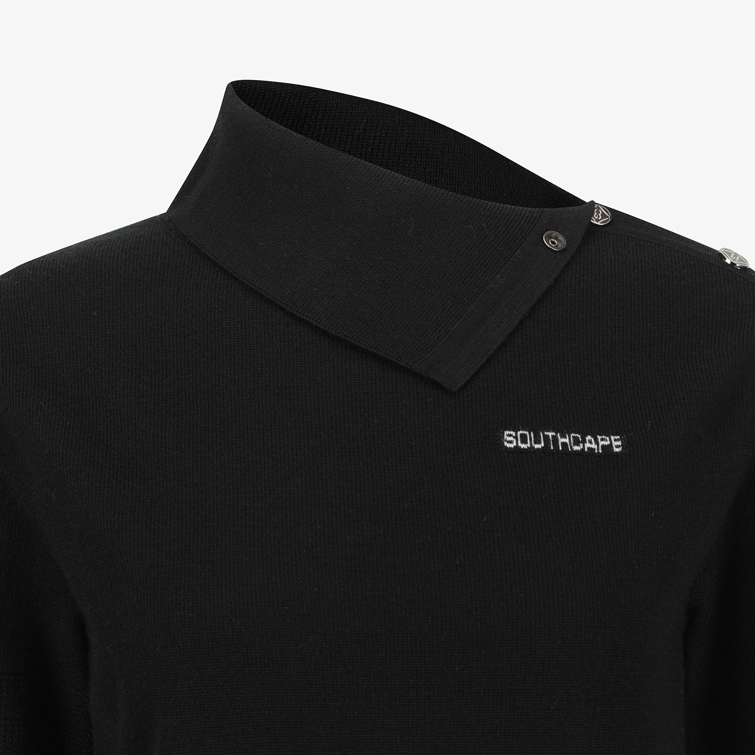 Áo knit golf nữ cổ lệch nút liền màu đen — ảnh 4