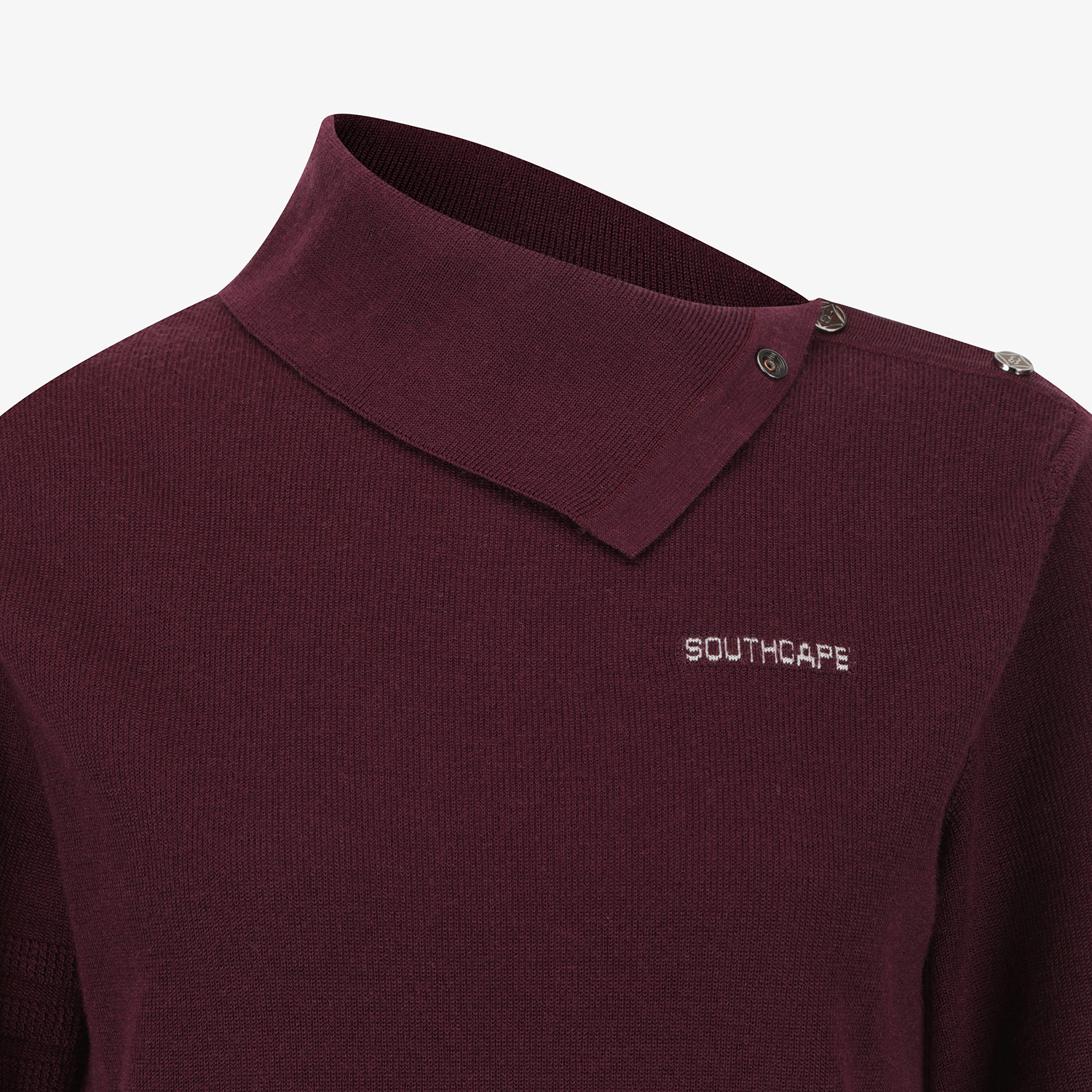 Áo knit golf nữ cổ gập cài nút màu đỏ rượu vang — ảnh 4
