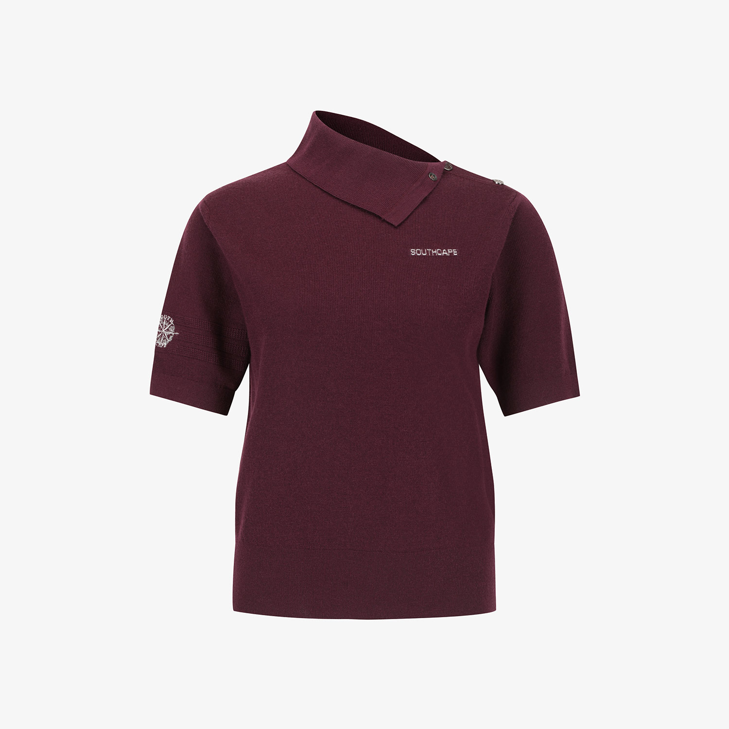 Áo knit golf nữ cổ gập cài nút màu đỏ rượu vang Southcape tay lửng logo thêu