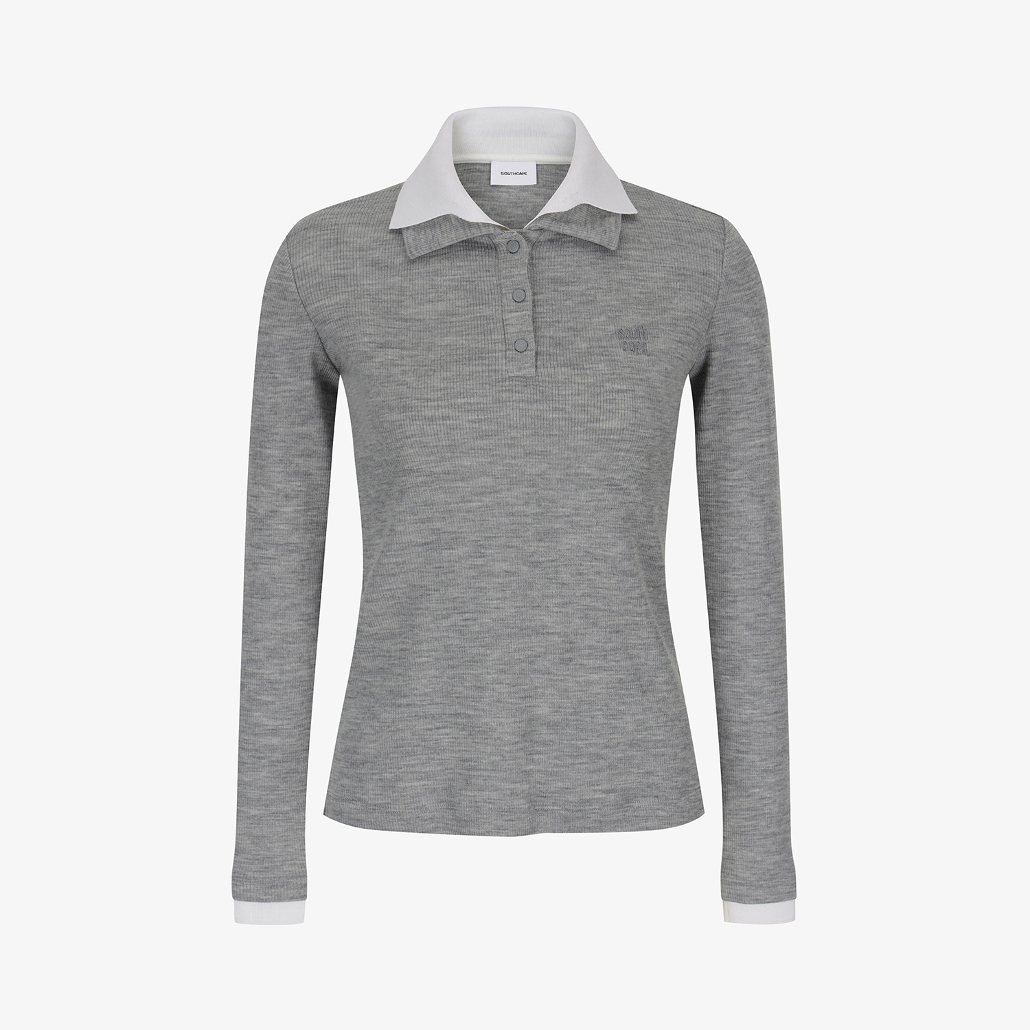 Áo golf nữ tay dài cổ bẻ phối màu xám trắng — ảnh 2