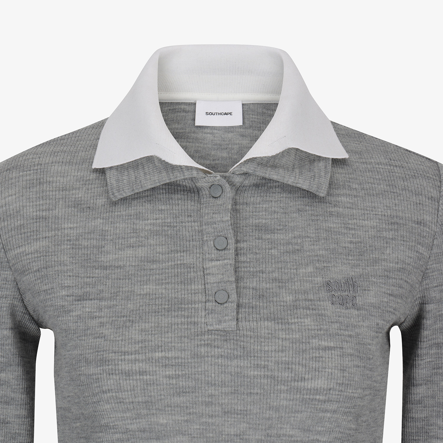 Áo golf nữ tay dài cổ bẻ phối màu xám trắng — ảnh 4