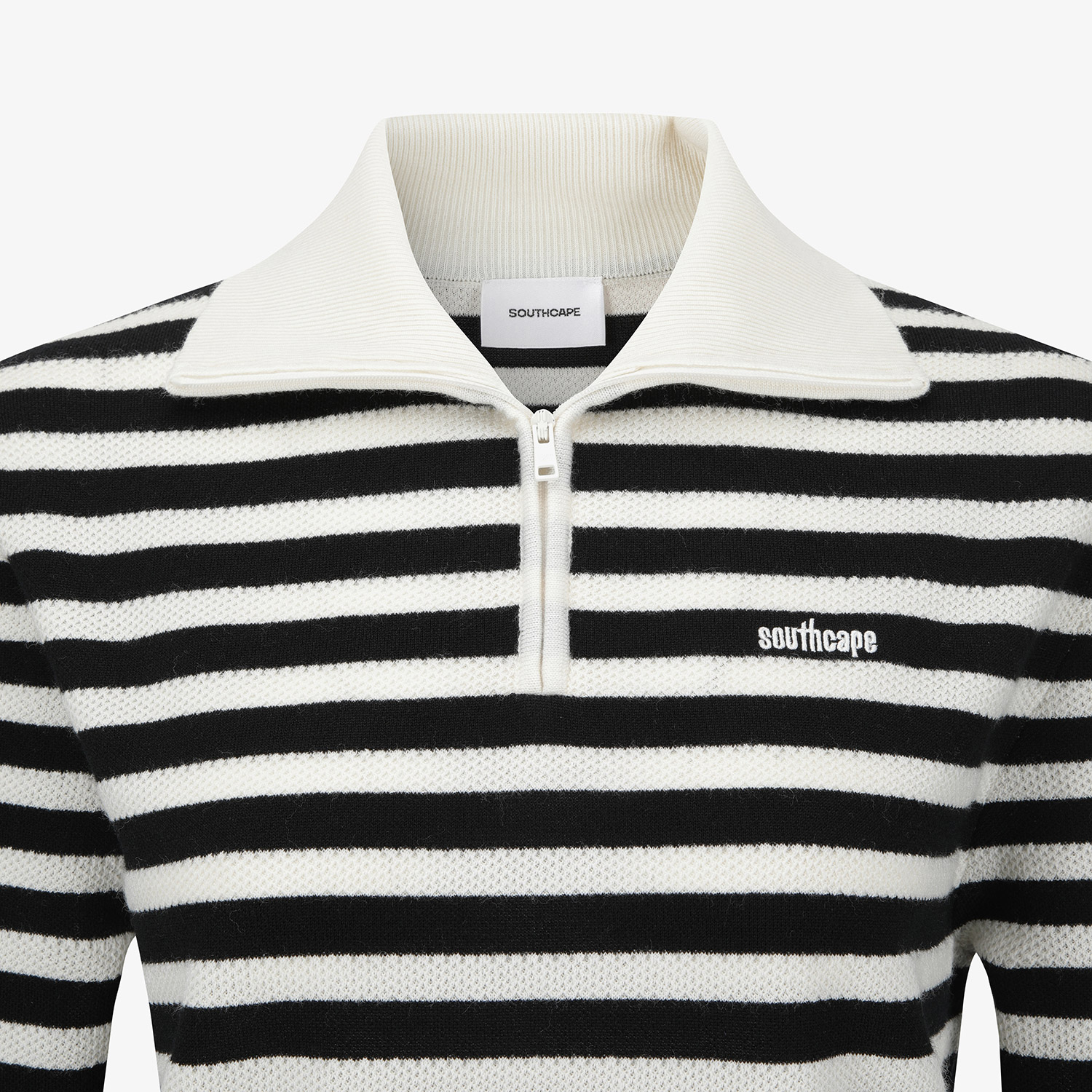 Áo knit golf nữ cổ đứng phối sọc ngang đen trắng — ảnh 4