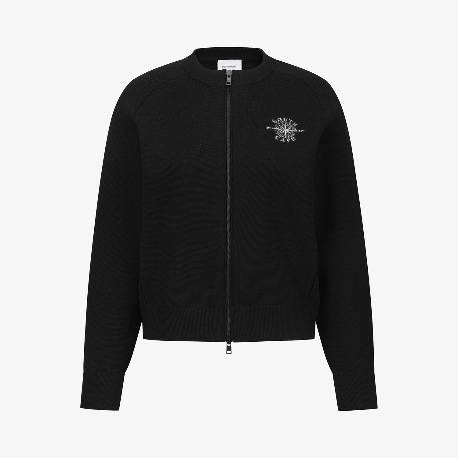 Áo knit golf nữ màu đen dáng bomber khóa kéo trước thêu logo Southcape