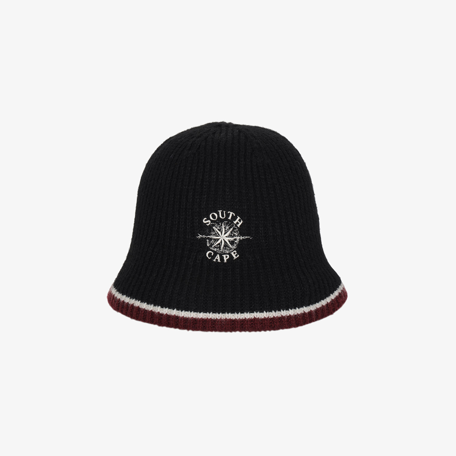 Mũ knit nữ màu đen viền trắng đỏ có logo Southcape thêu mặt trước
