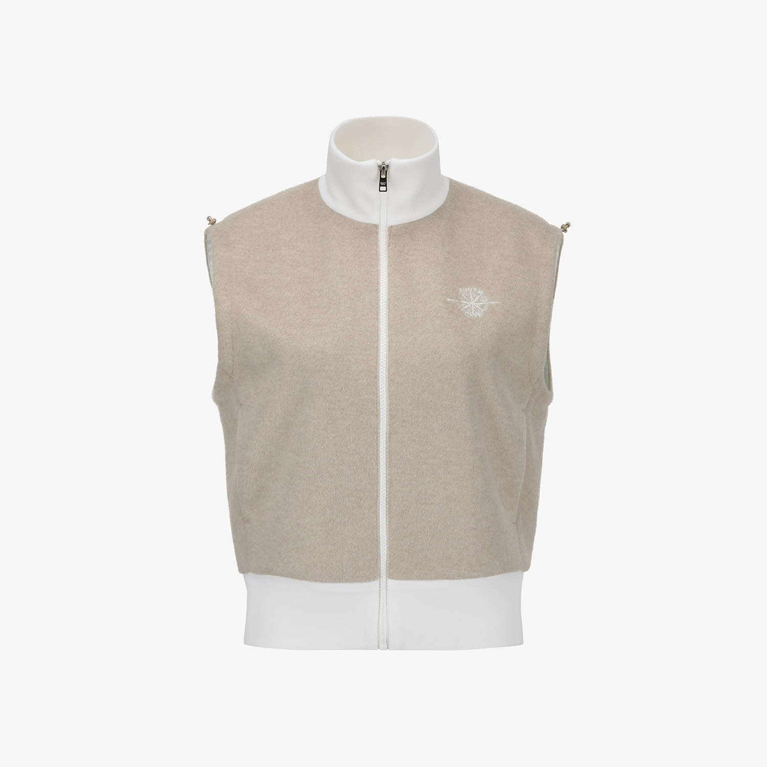 Áo vest golf nữ dáng suông cổ đứng màu be — ảnh 2