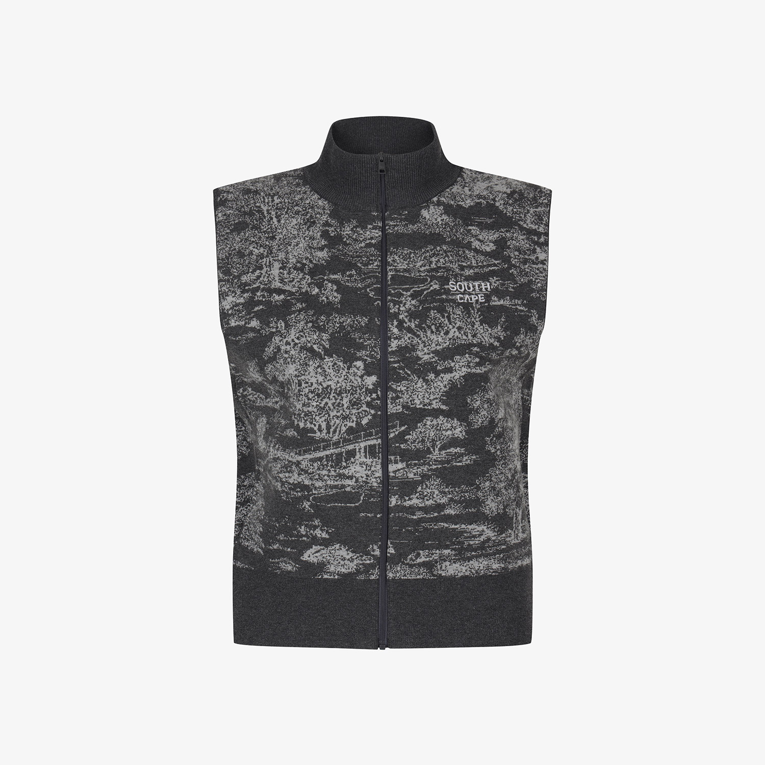 Áo vest golf nữ cổ đứng họa tiết xám đậm — ảnh 2
