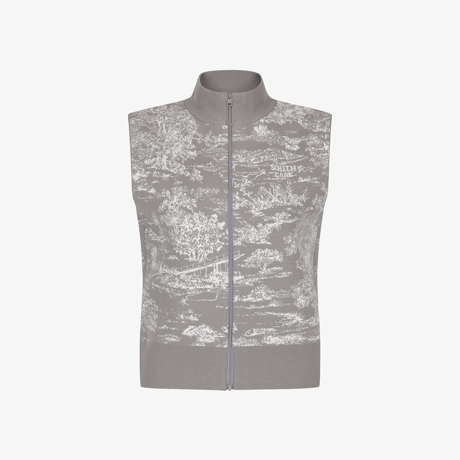 Áo vest golf nữ khoá kéo trừu tượng màu sépia không tay Southcape