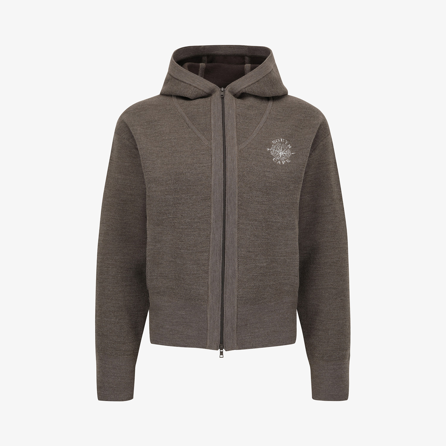 Áo knit golf nữ kiểu khóa kéo màu nâu nhạt có mũ hooded Southcape
