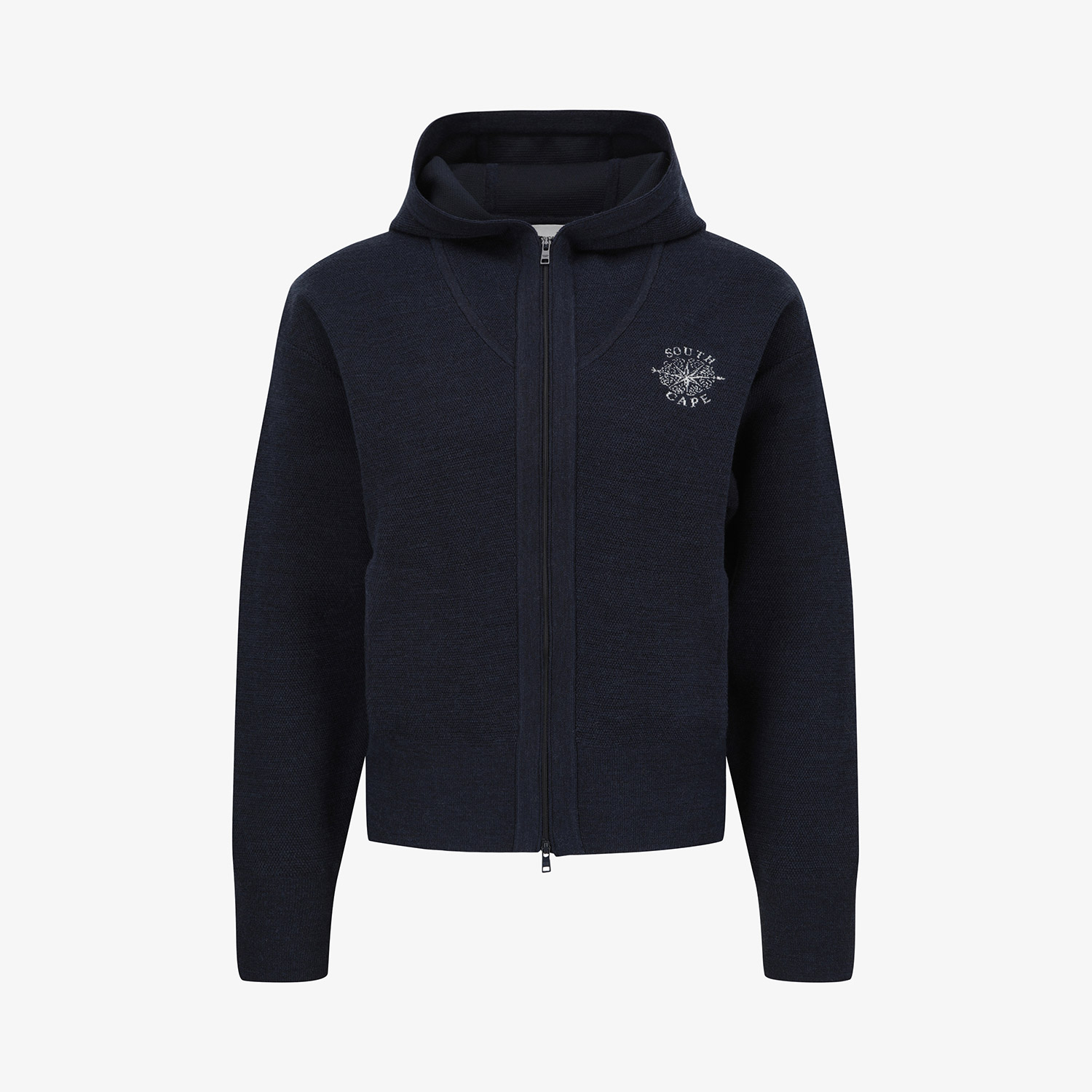 Áo knit golf nữ kiểu khóa kéo có mũ màu xanh navy — ảnh 2