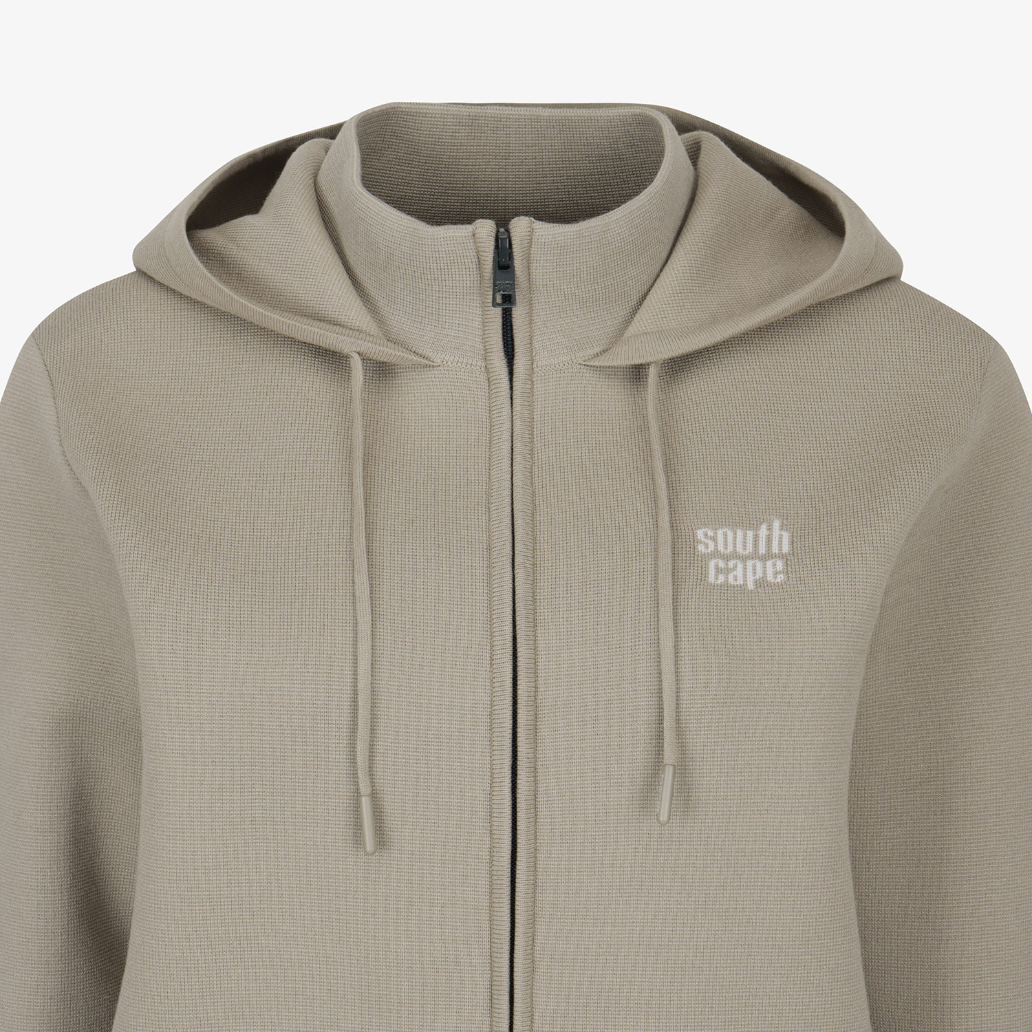 Áo khoác golf nữ kiểu jumper có mũ màu be nhạt — ảnh 4