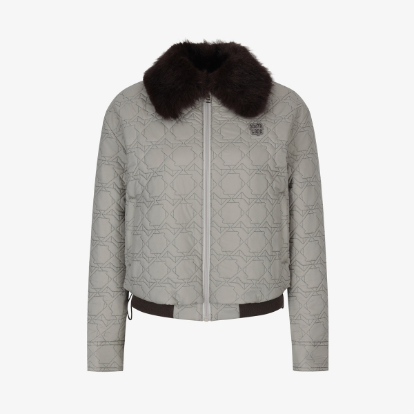 Áo khoác golf nữ cổ lông họa tiết tone 세피아 — Southcape | Seoul Golf Fashion