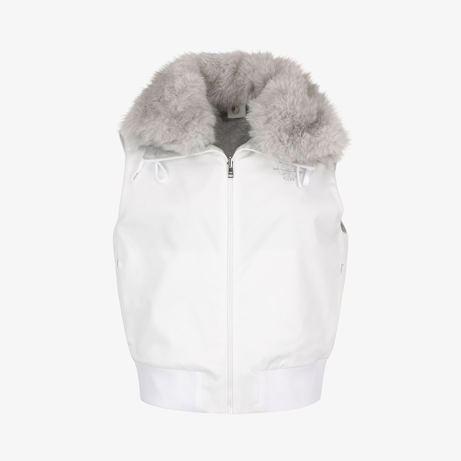 Áo vest golf nữ dáng suông phối cổ lông màu trắng — Southcape | Seoul Golf Fashion