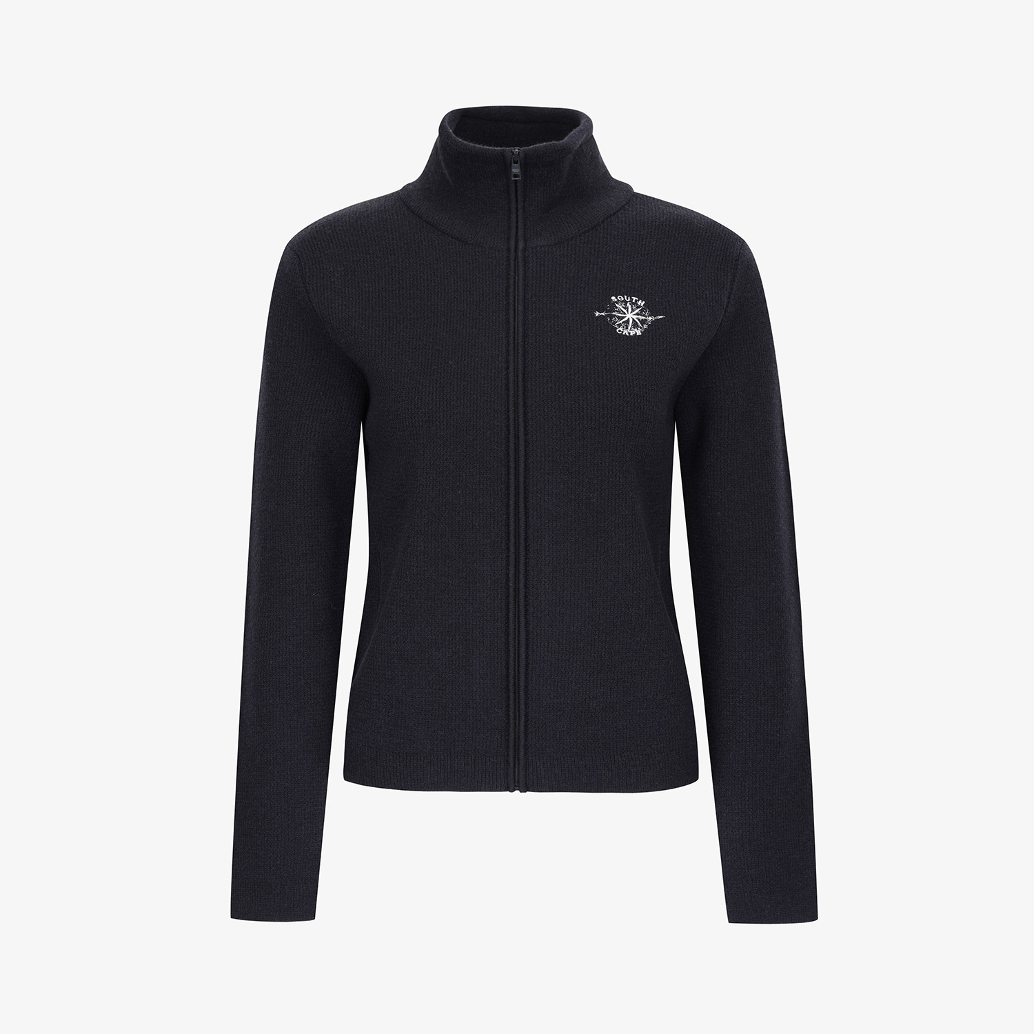 Áo knit golf nữ cổ cao màu xanh navy có khóa kéo toàn bộ thương hiệu Southcape