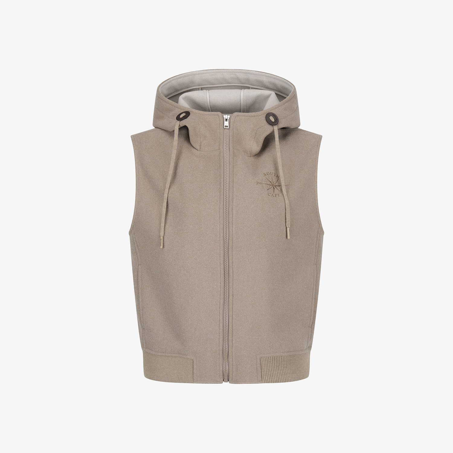 Áo vest golf nữ Southcape không tay màu nâu sepi phối mũ và khóa zip