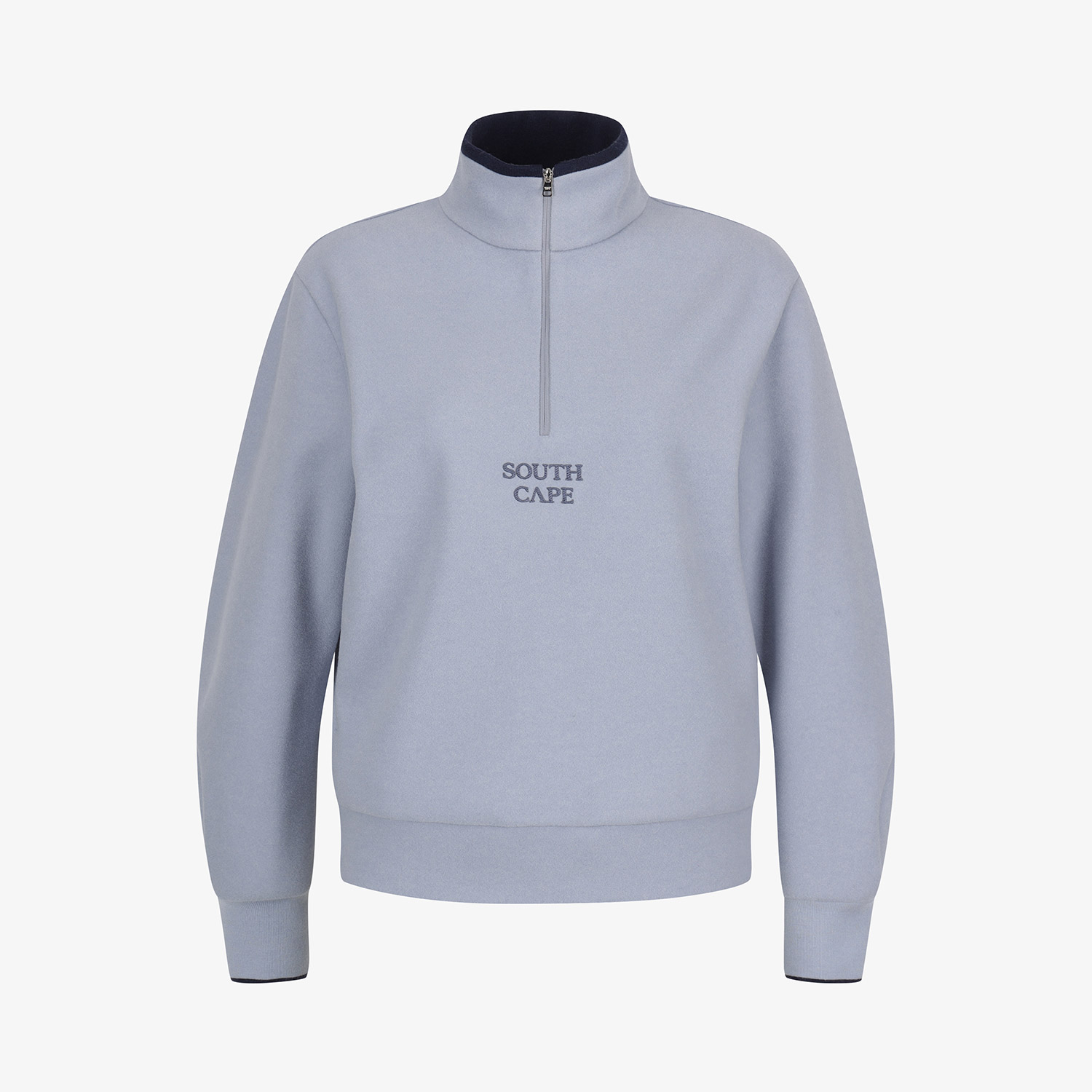 Áo knit golf nữ cổ cao khóa kéo màu xanh dương nhạt — Southcape | Seoul Golf Fashion