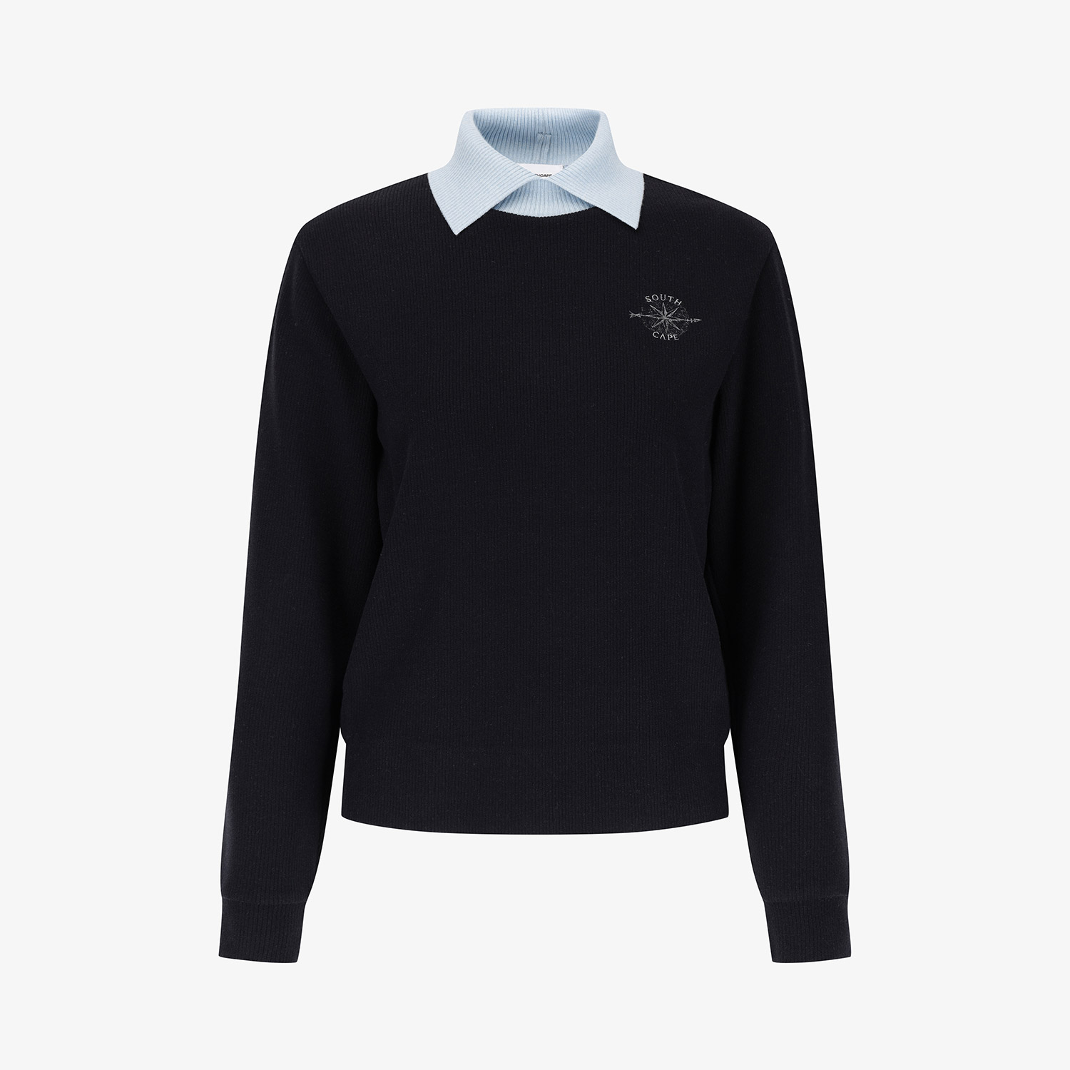 Áo knit golf nữ cổ phối xanh navy đậm — Southcape | Seoul Golf Fashion