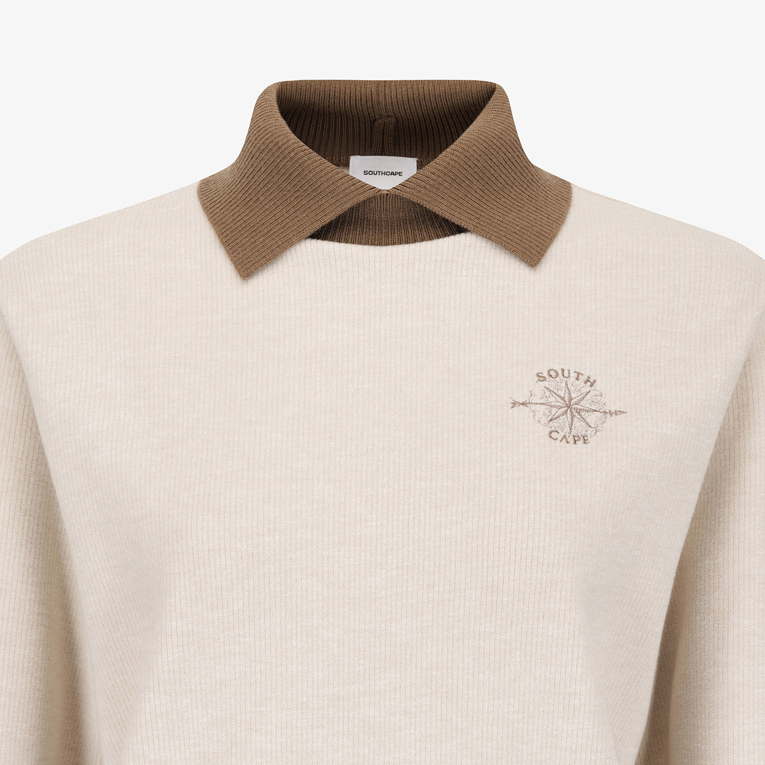 Áo knit golf nữ cổ polo phối màu be nhạt — ảnh 4