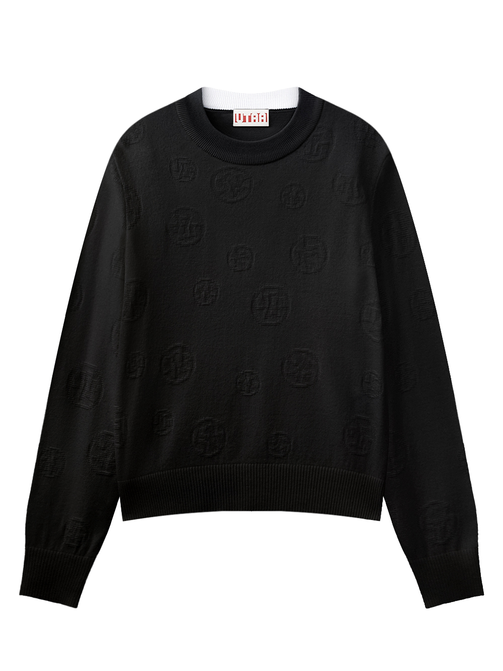 Áo knit golf nữ họa tiết nổi tone đen UTAA cổ tròn tay dài