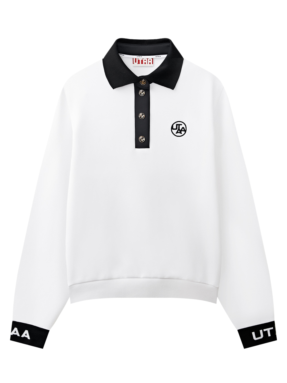 Áo sơ mi golf nữ UTAA cổ bẻ màu đen phối trắng tay dài logo trước ngực