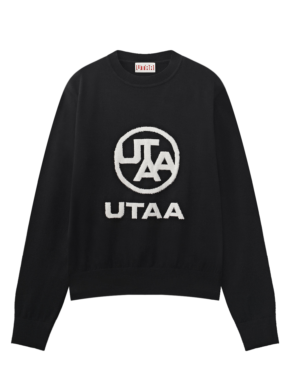 Áo knit golf nữ UTAA màu đen, cổ tròn, logo nổi màu trắng