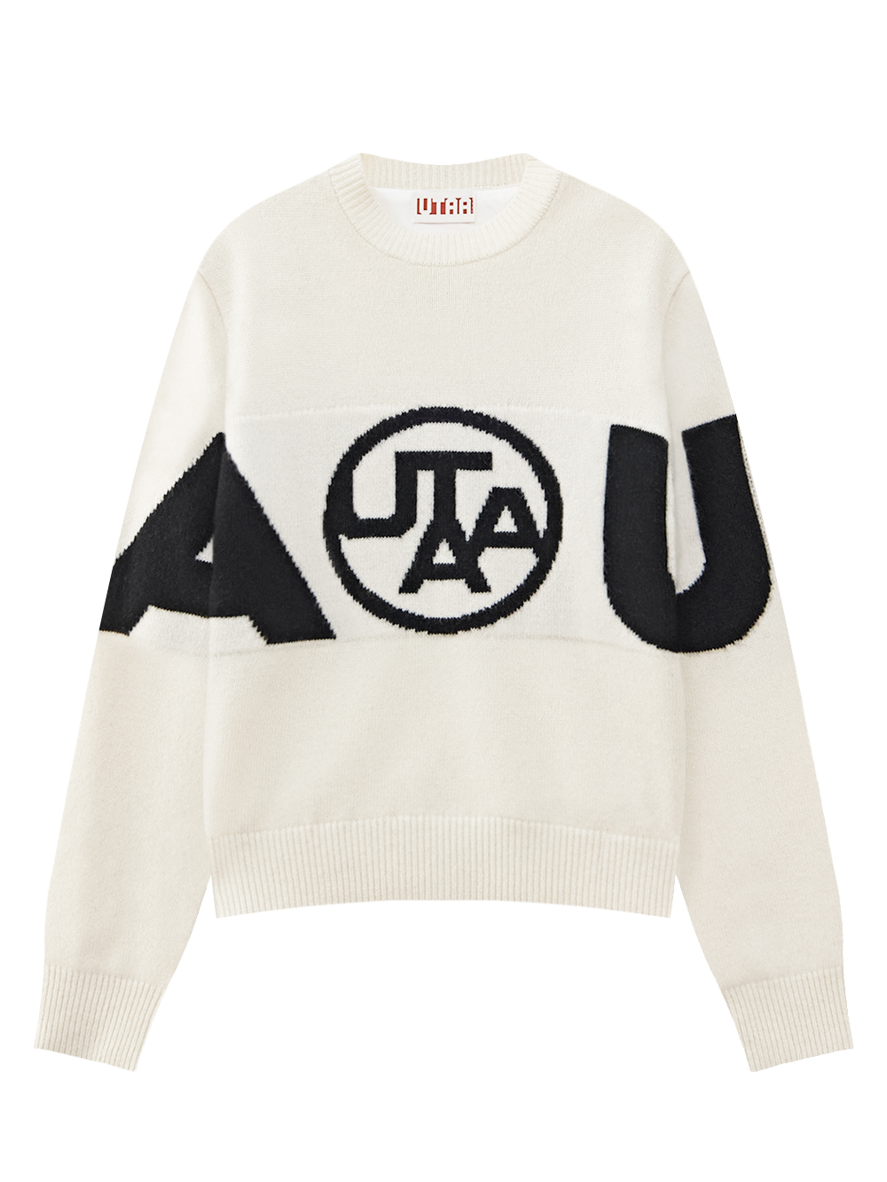 Áo knit golf nữ màu trắng phối logo to bản màu đen, cổ tròn, tay dài phong cách golfwear nữ Hàn Quốc UTAA