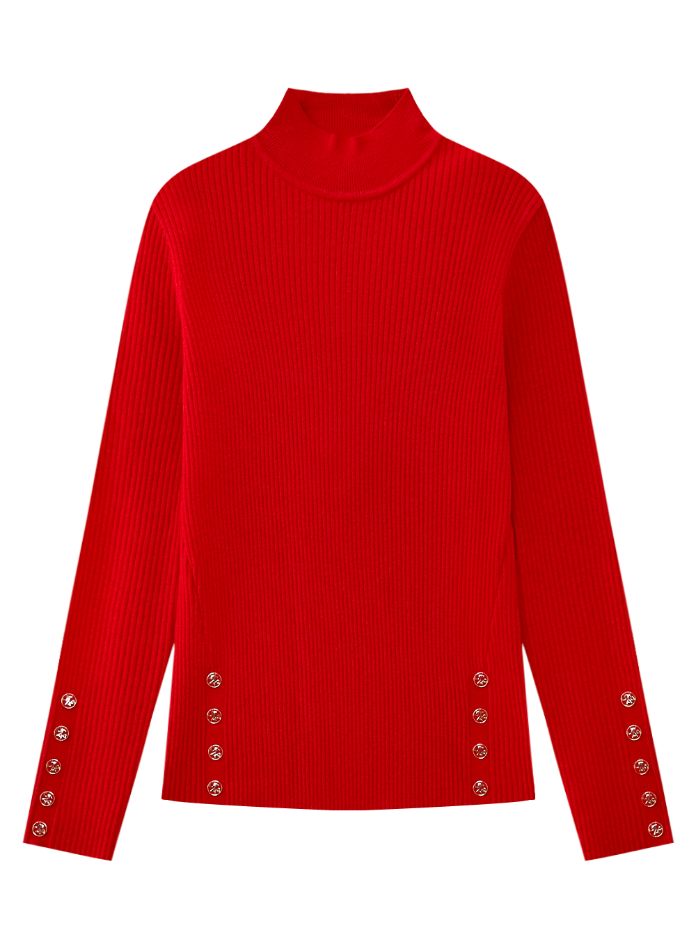 Áo knit golf nữ UTAA màu đỏ, cổ lọ, tay dài có chi tiết khuy bạc