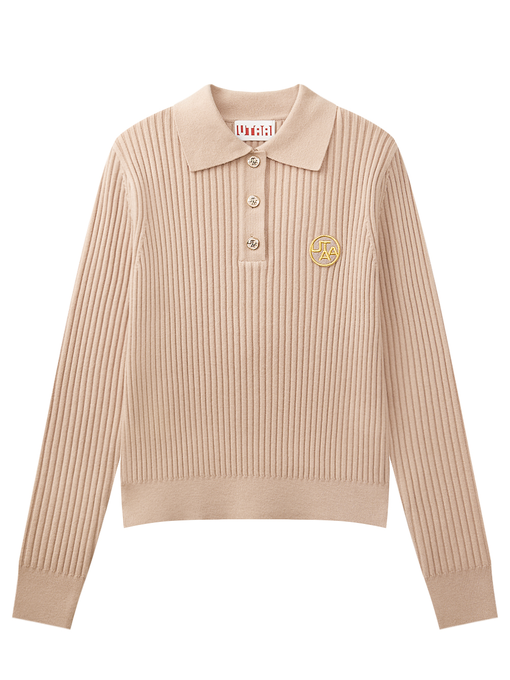 Áo knit golf nữ UTAA cổ polo tay dài màu be