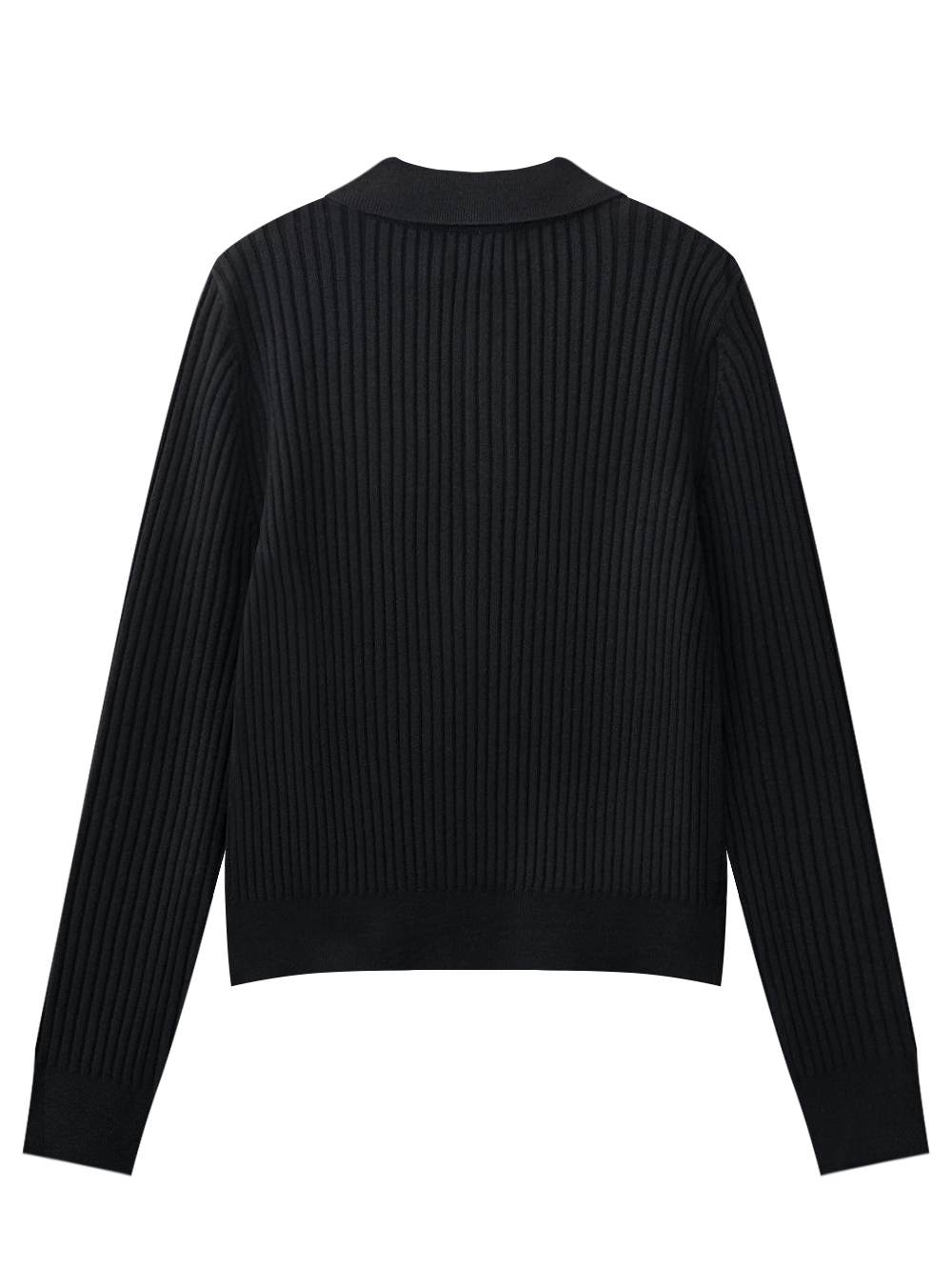 Áo knit golf nữ cổ bẻ nút đen — ảnh 2