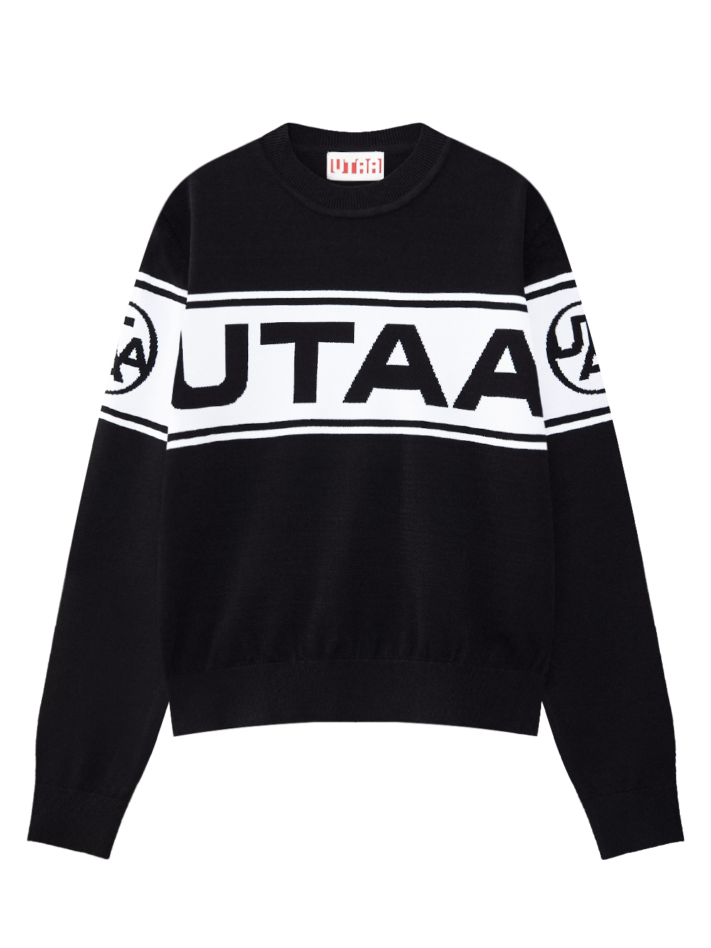 Áo knit golf nữ UTAA màu đen dáng pullover logo trắng chạy ngang thân và tay áo