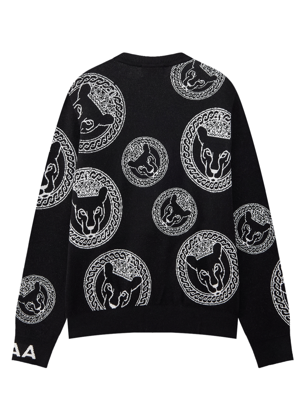 Áo knit golf nữ họa tiết đầu báo màu đen — ảnh 2