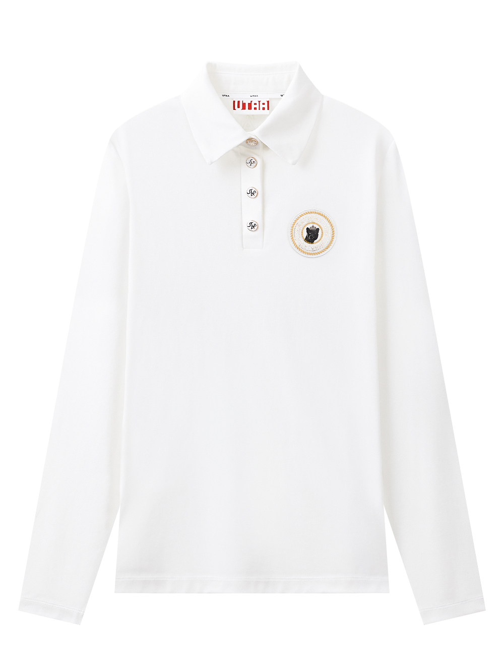 Áo sơ mi golf nữ UTAA màu trắng cổ bẻ tay dài with logo thêu hình báo đen