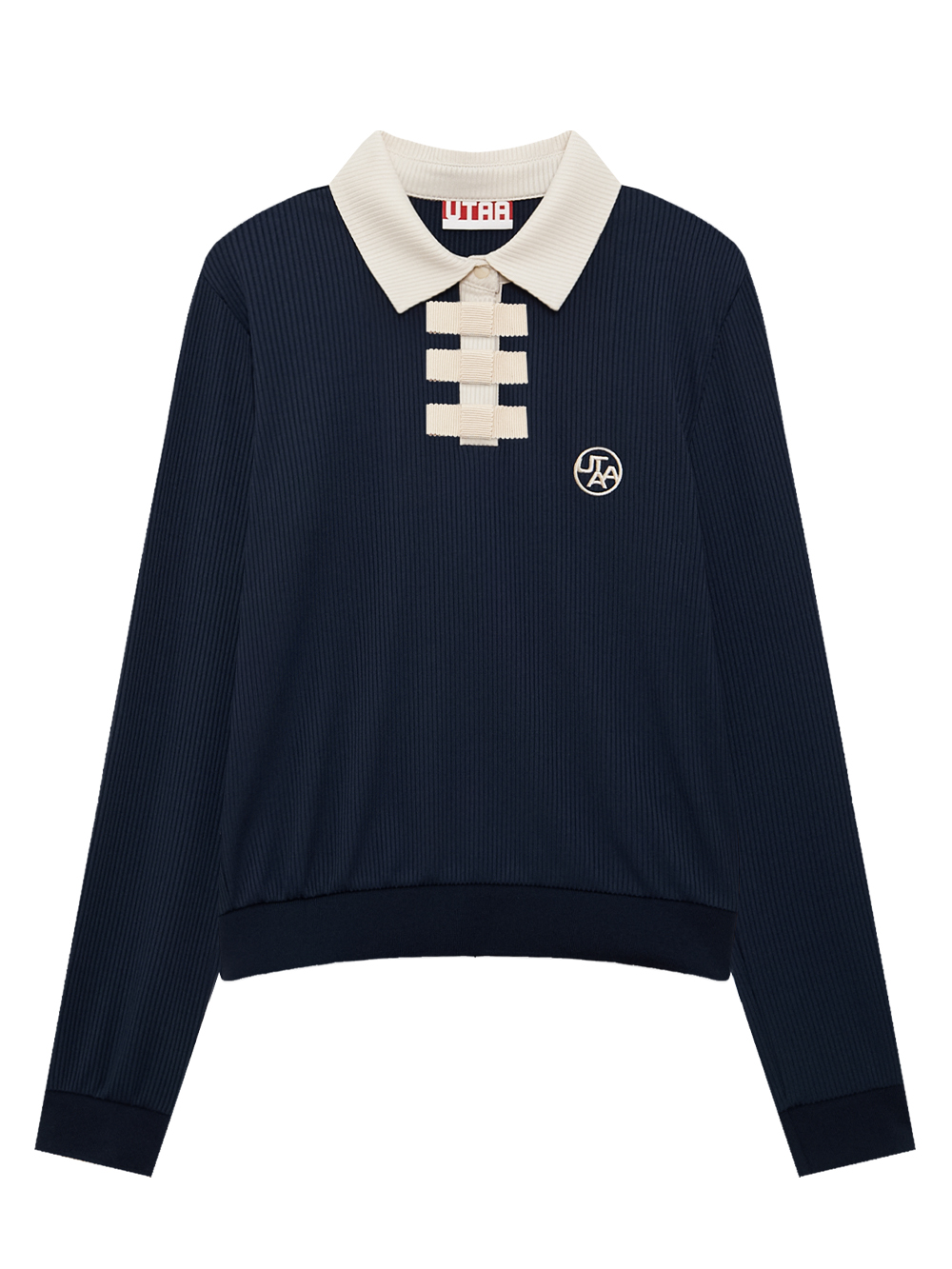 Áo sơ mi golf nữ UTAA xanh navy cổ bẻ phối màu kem kiểu dáng dài tay