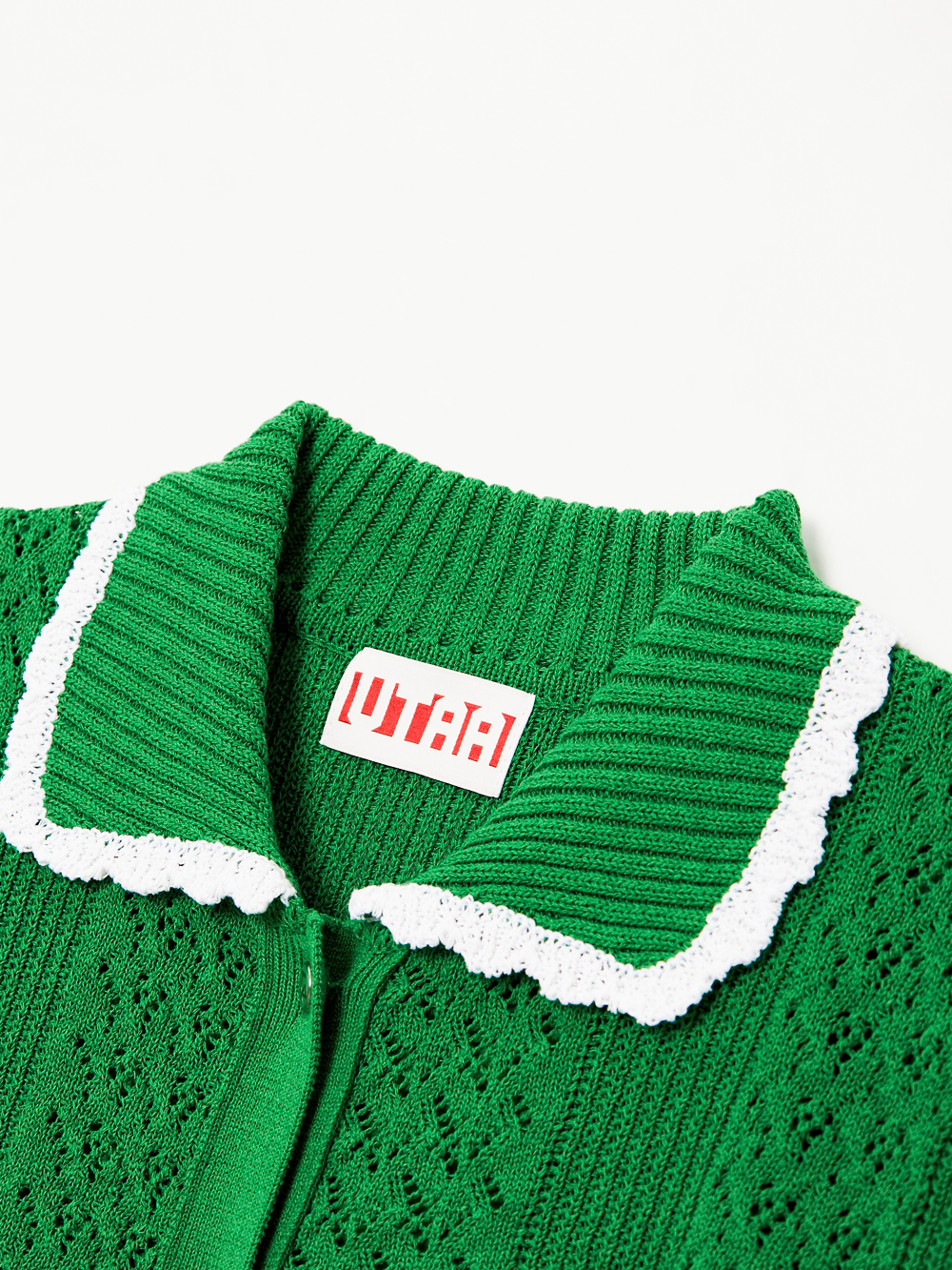 Áo knit golf nữ cổ sailor phối ren màu xanh lá — ảnh 3