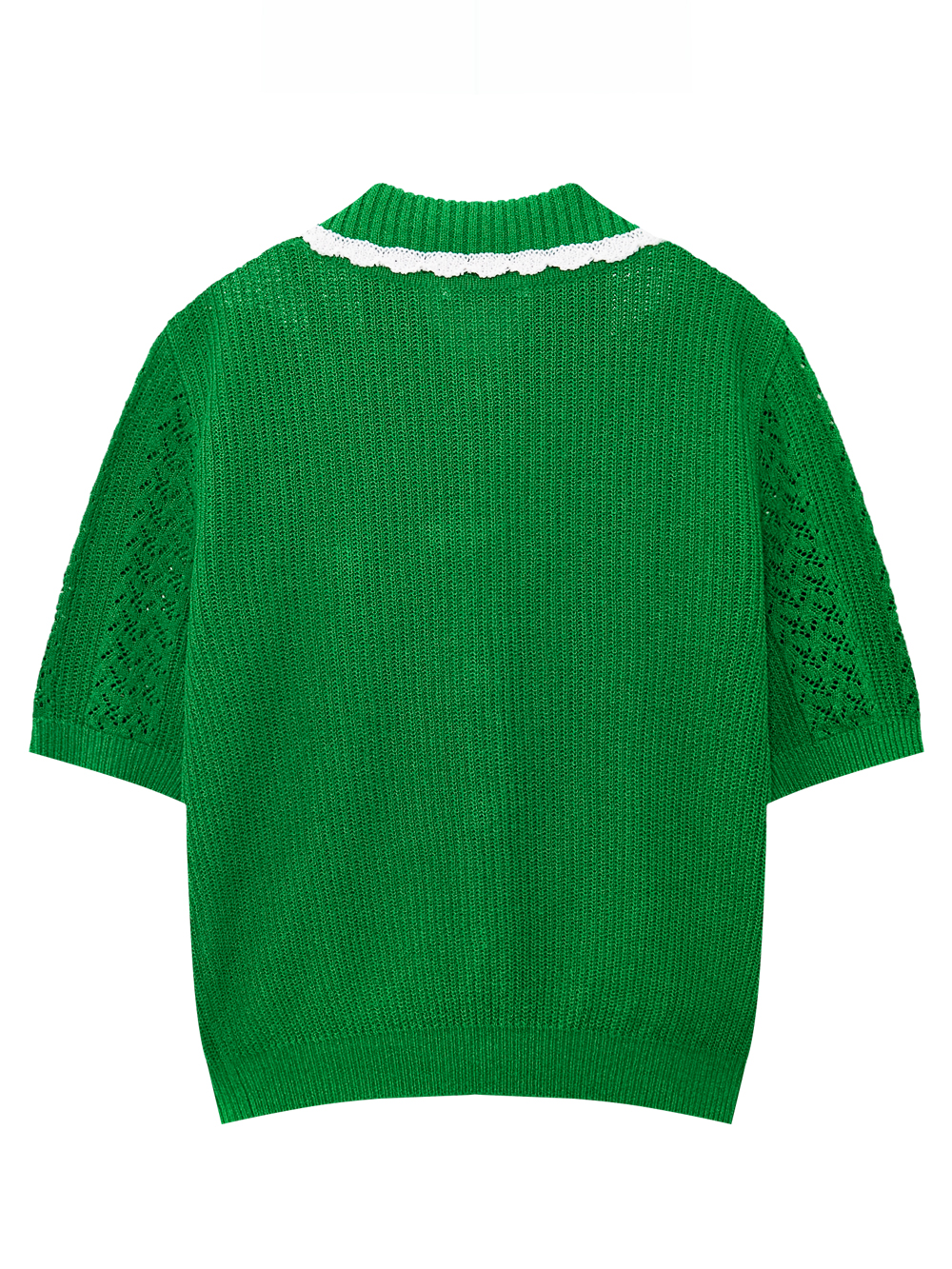 Áo knit golf nữ cổ sailor phối ren màu xanh lá — ảnh 2