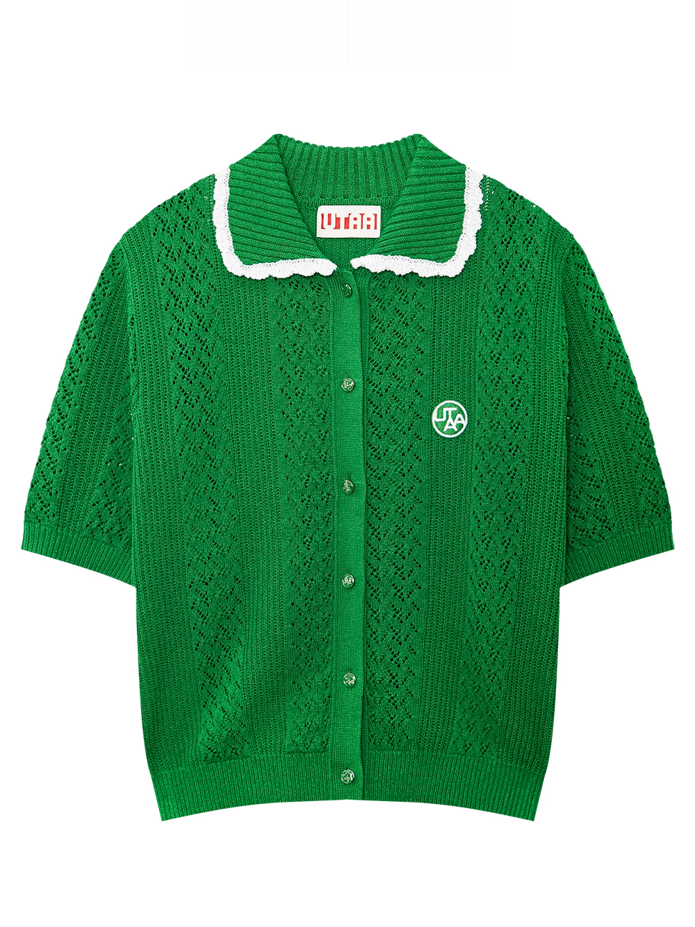 Áo knit golf nữ UTAA màu xanh lá cổ sailor phối ren trắng tay lỡ