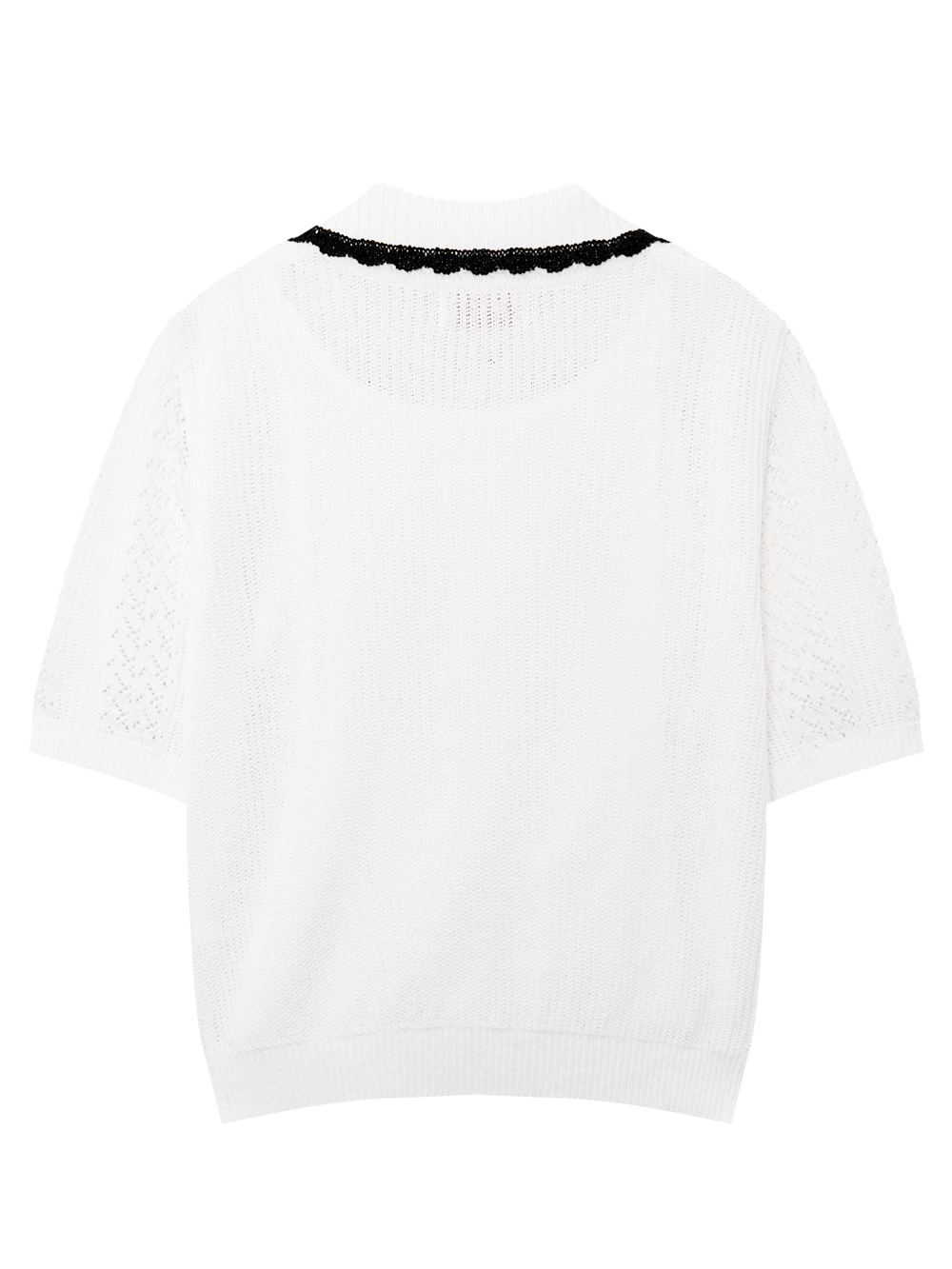 Áo knit golf nữ cổ bẹ màu trắng viền ren đen — ảnh 2