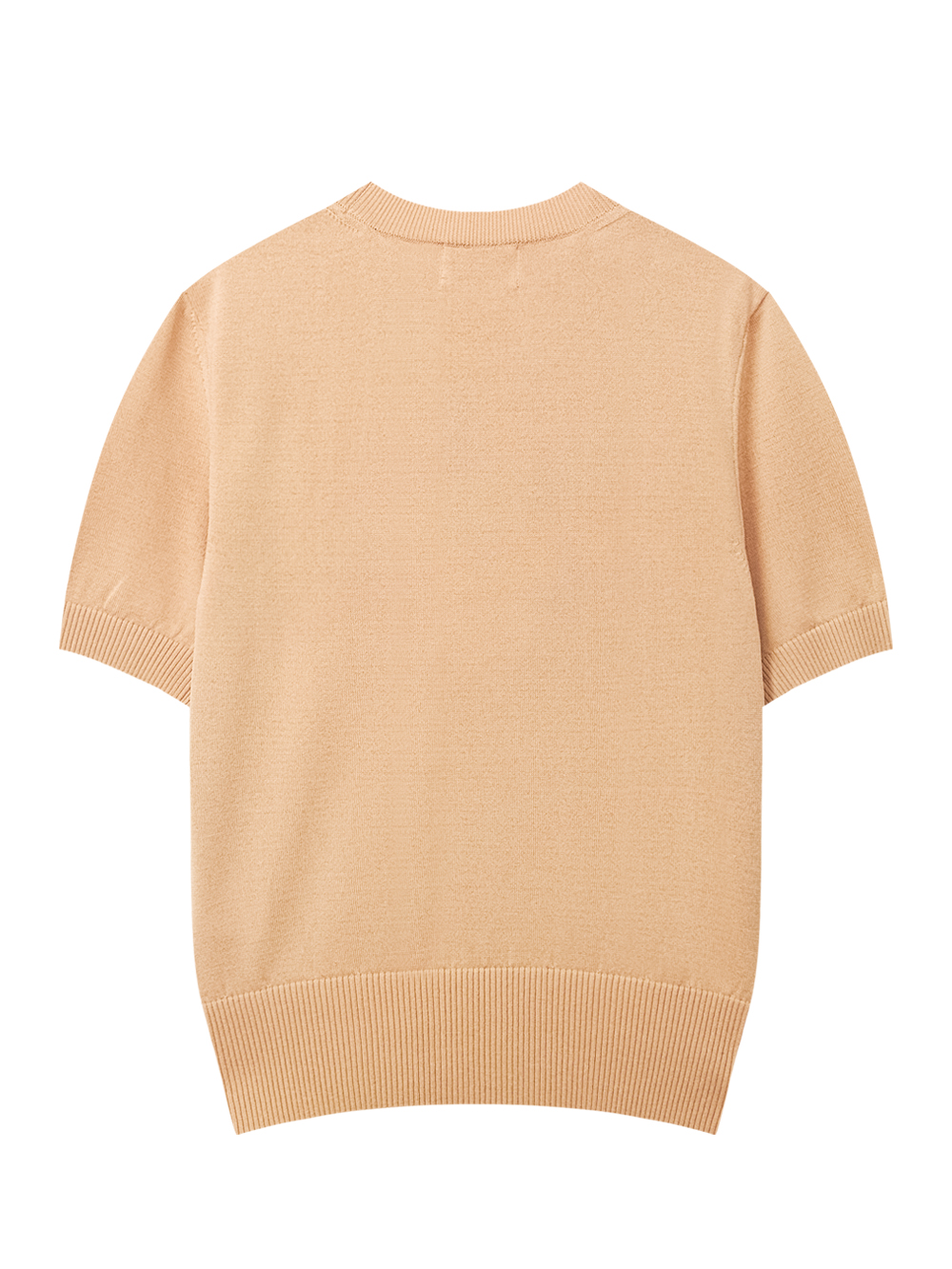Áo knit golf nữ cổ tròn tay ngắn màu be — ảnh 2