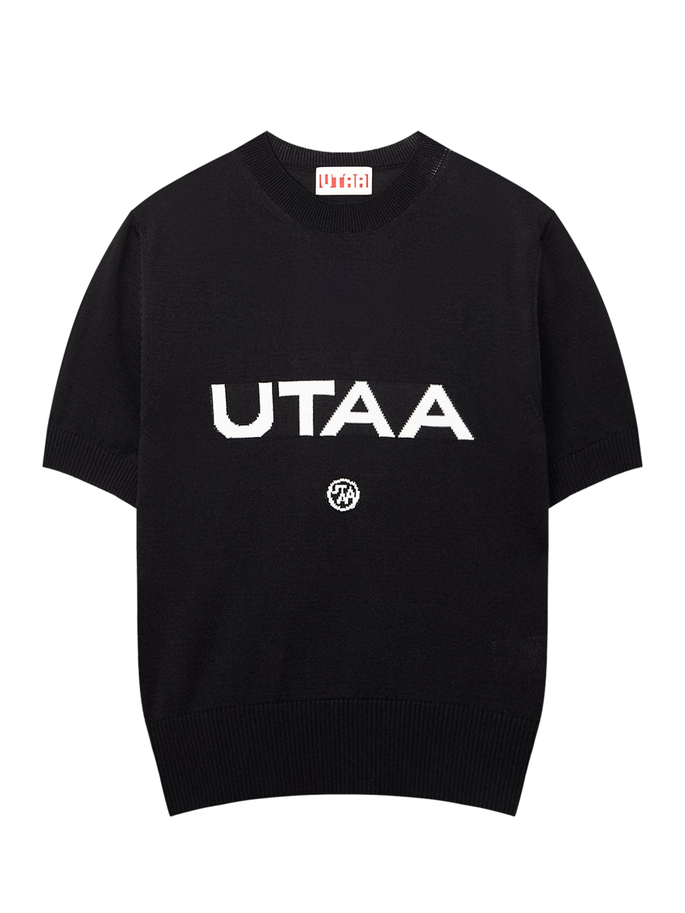 Áo knit golf nữ UTAA màu đen cổ tròn tay lỡ in logo trắng