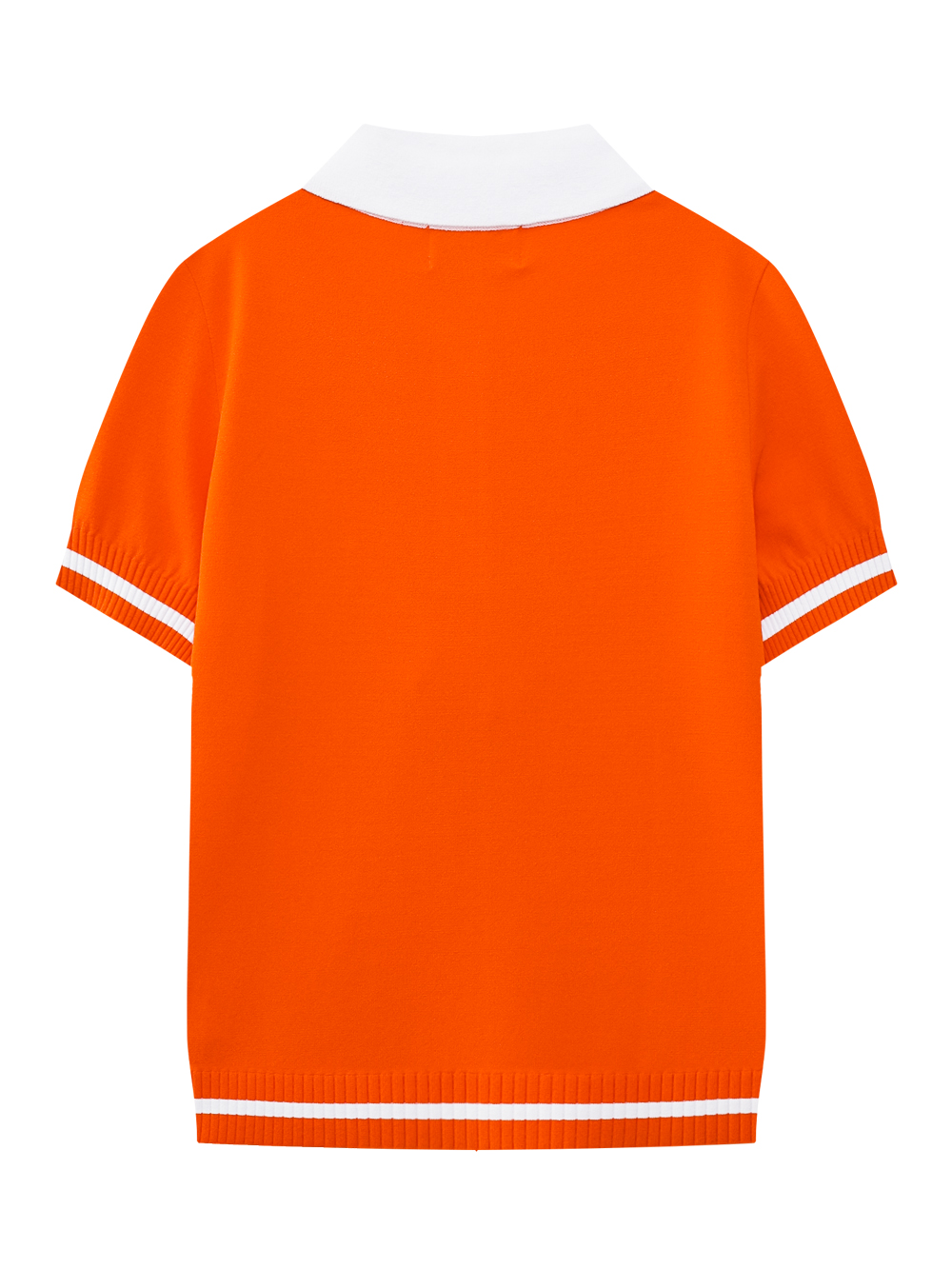 Áo knit golf nữ cổ bẻ viền trắng màu cam — ảnh 2
