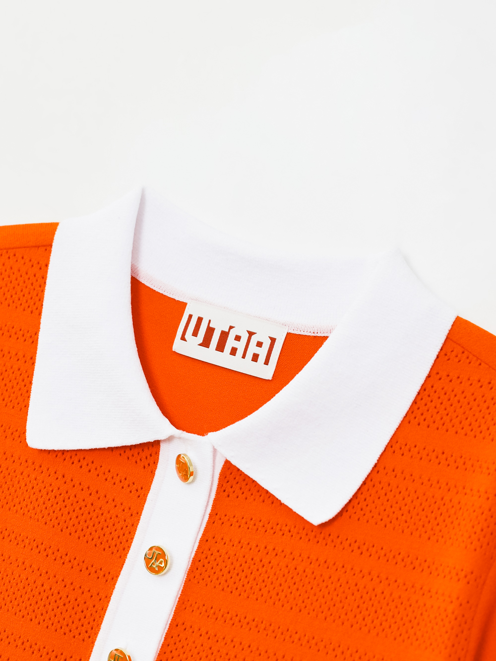 Áo knit golf nữ cổ bẻ viền trắng màu cam — ảnh 3