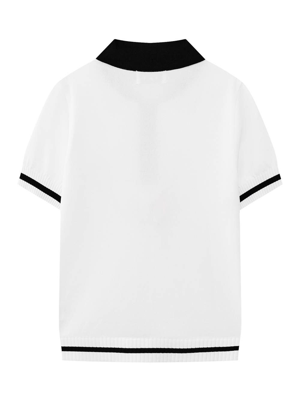 Áo knit golf nữ cổ bẻ phối viền đen màu trắng — ảnh 2
