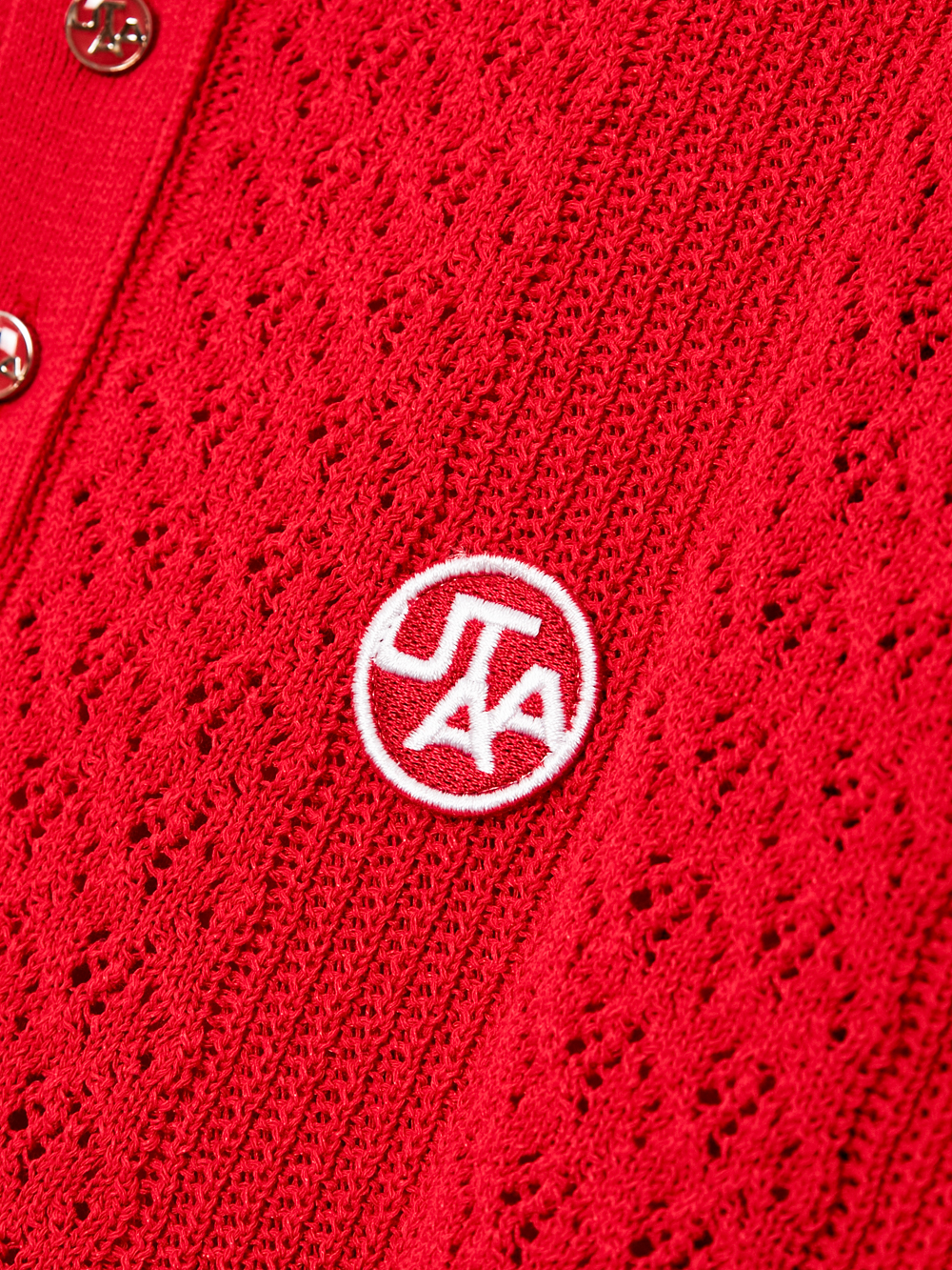 Áo knit golf nữ cổ sơ mi viền ren trắng màu đỏ — ảnh 5