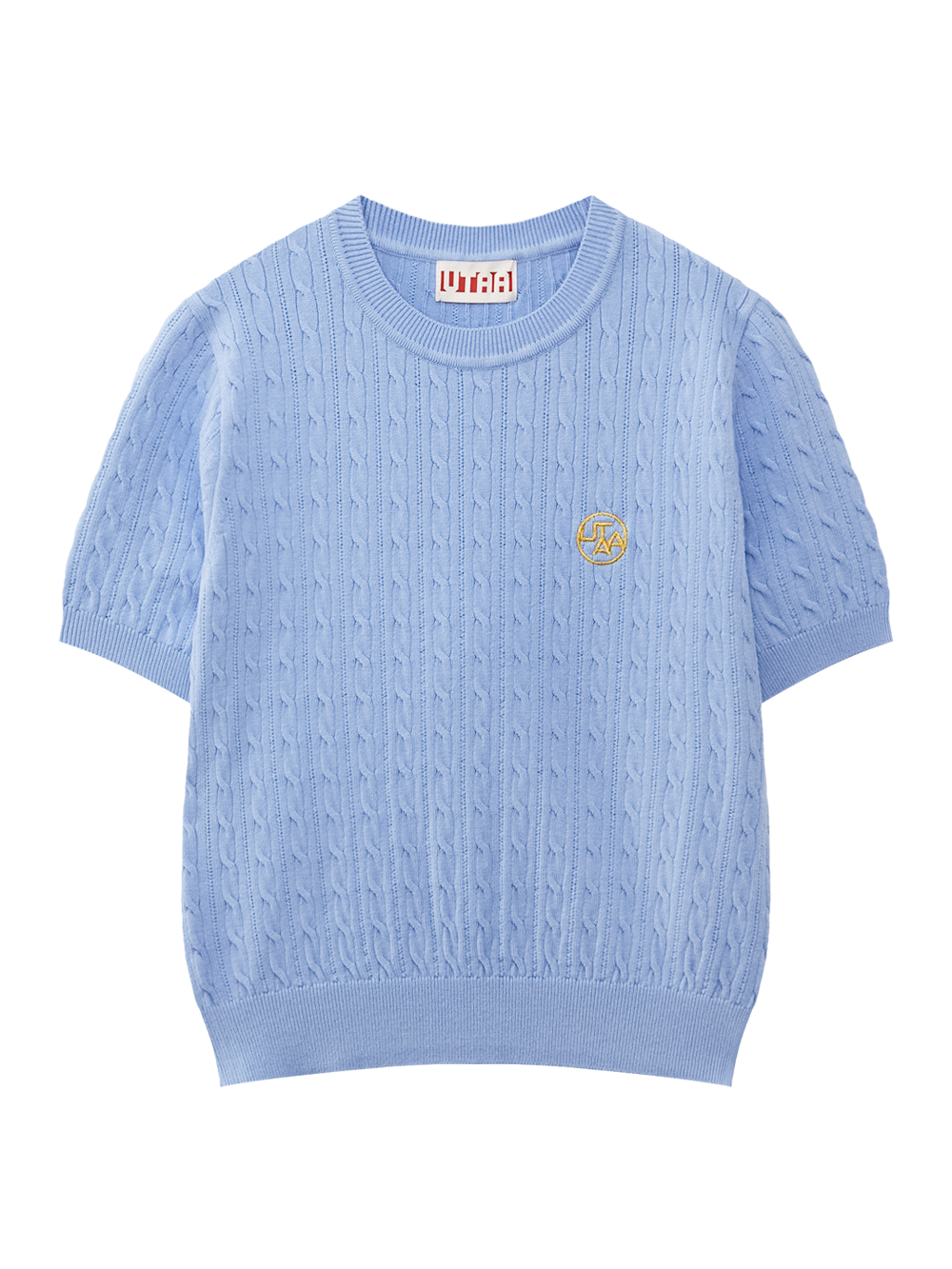 Áo knit golf nữ tay ngắn màu xanh dương họa tiết đan dây UTAA